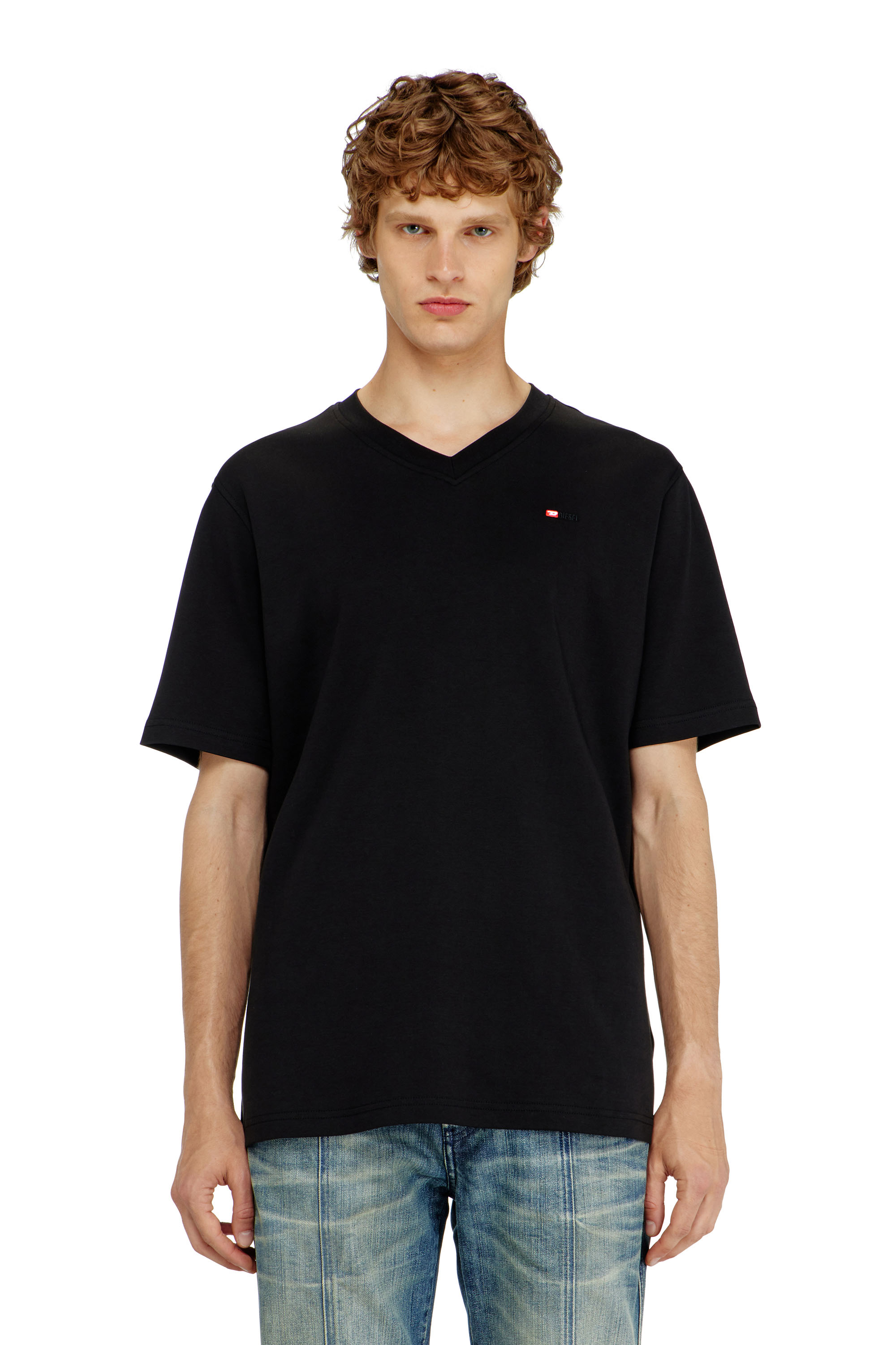 Diesel - T-ADJUST-V-MICRODIV, Camiseta de cuello de pico con microbordado de logo Hombre in Negro - 1