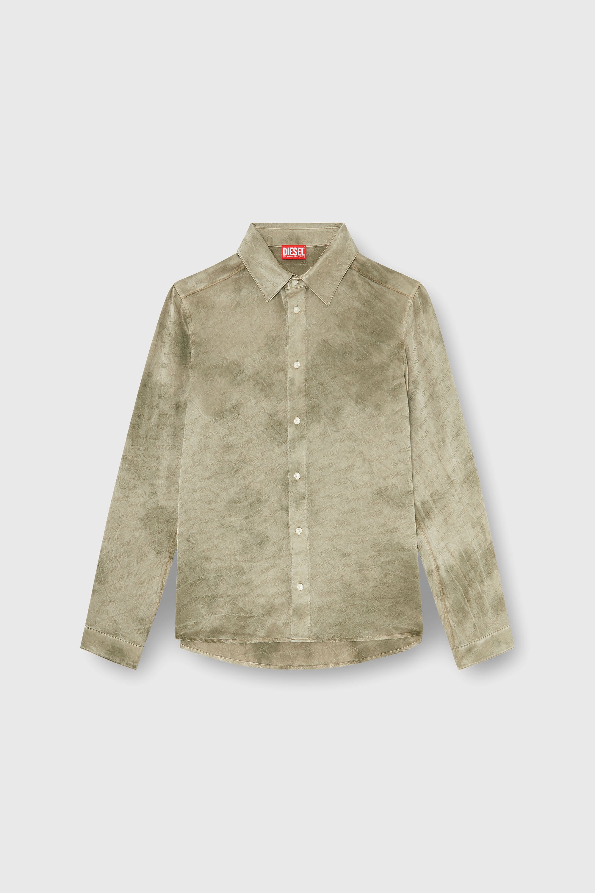 Diesel - S-KISSY-HNBW, Shirt en sat&eacute;n arrugado jacquard con logo Hombre in Marr&oacute;n - 2