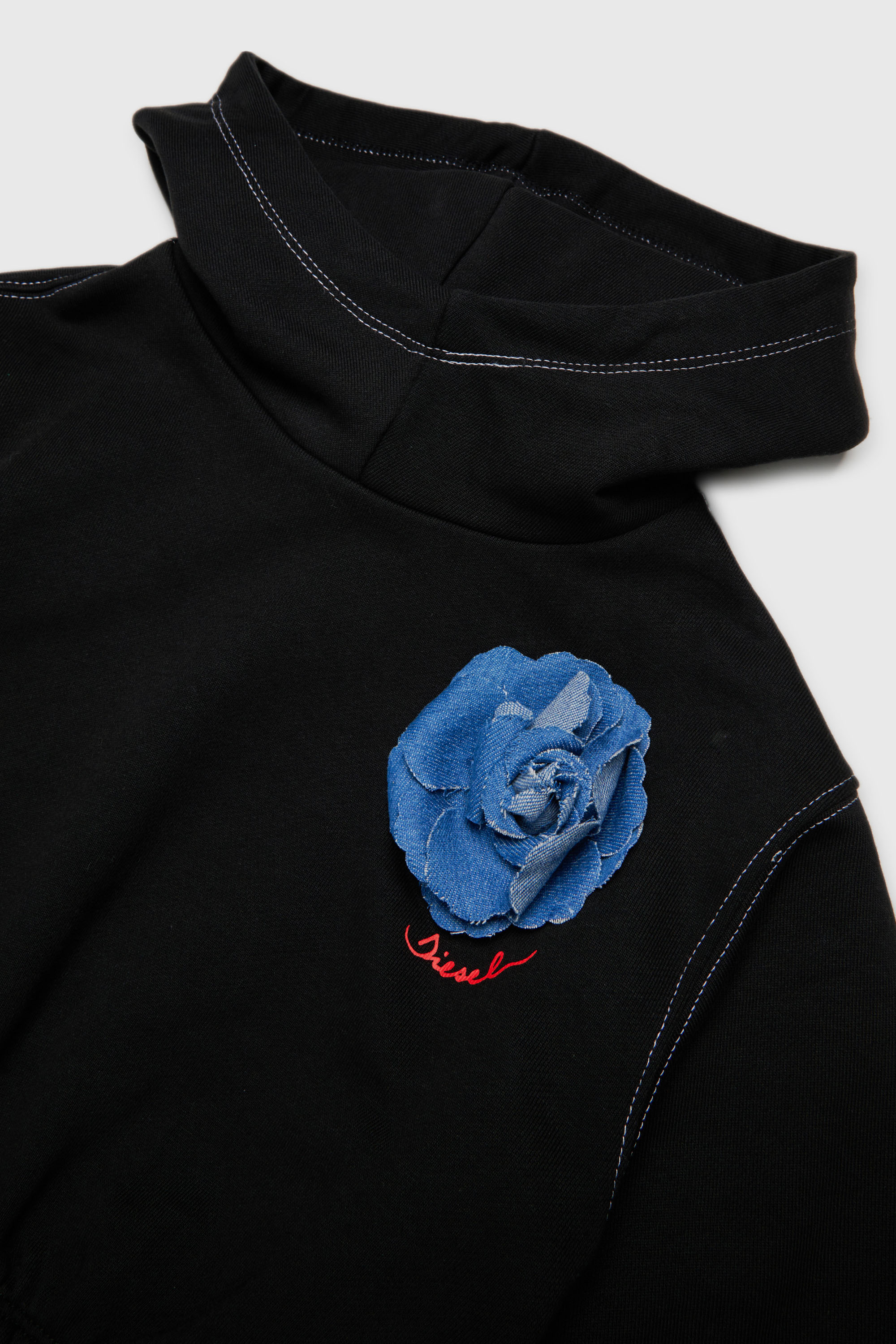 Diesel - SROSET, Sudadera con aplique de rosa denim Mujer in Negro - 3