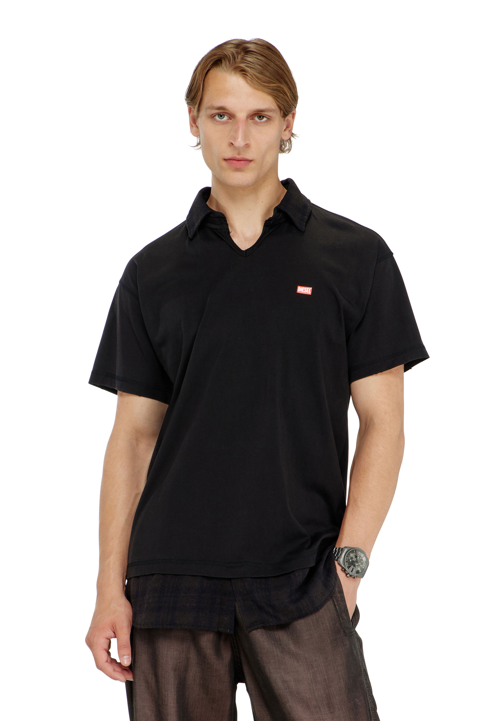 Diesel - T-ANSEL, Polo de punto con detalles de franela a cuadros Hombre in ToBeDefined - 1