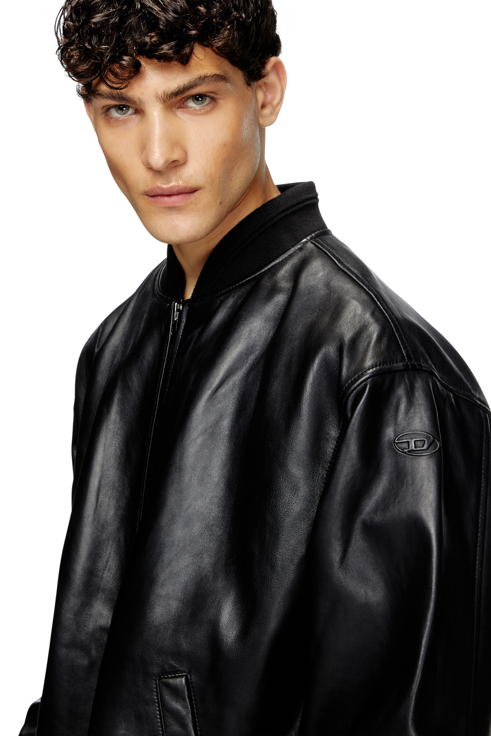 Diesel - L-KHAT, Chaqueta bomber de cuero encerado Hombre in Negro - 5