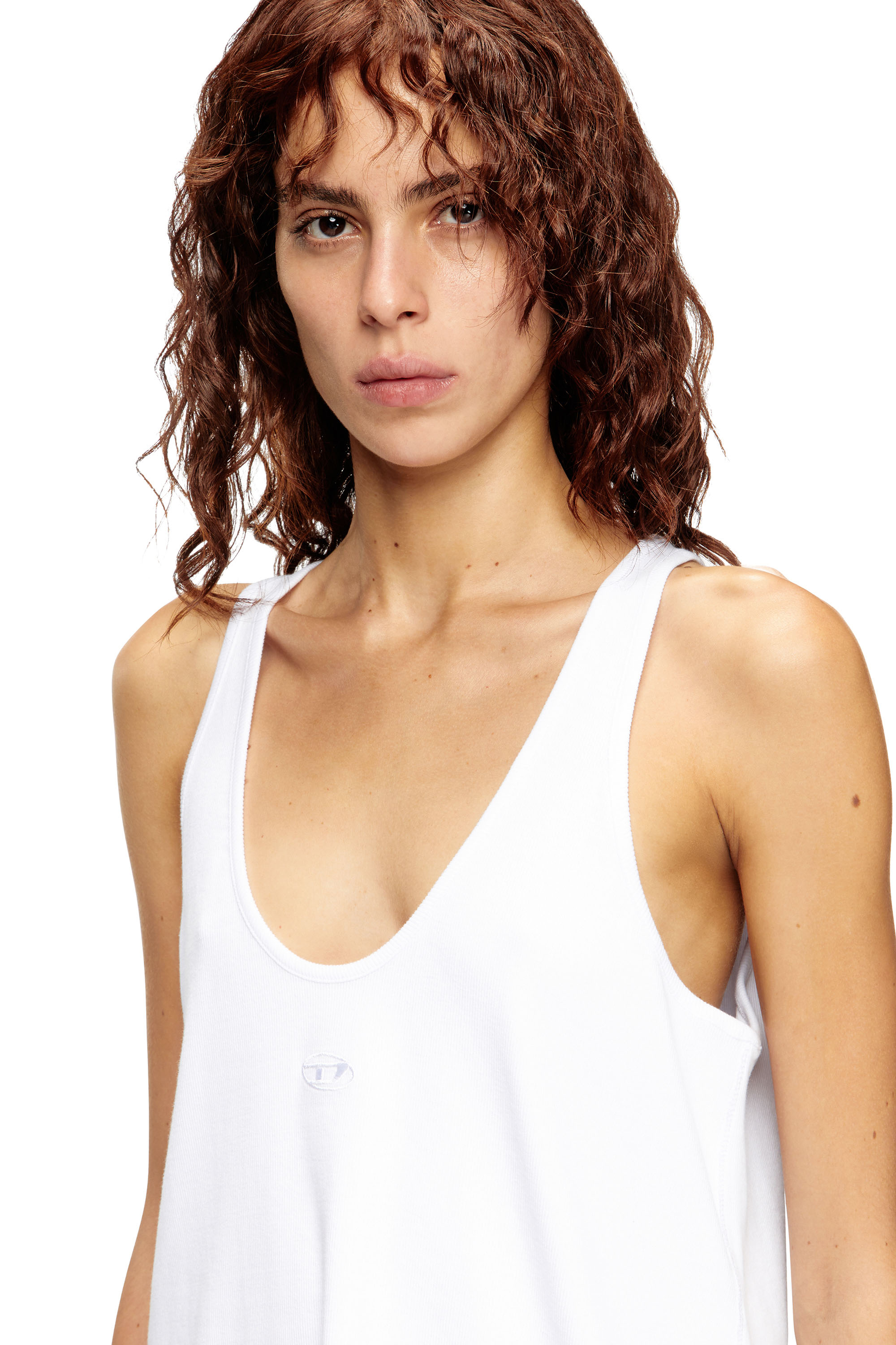 Diesel - T-IPSYA-LKDS, Camiseta con tirantes de canalé con Oval D Mujer in Blanco - 5