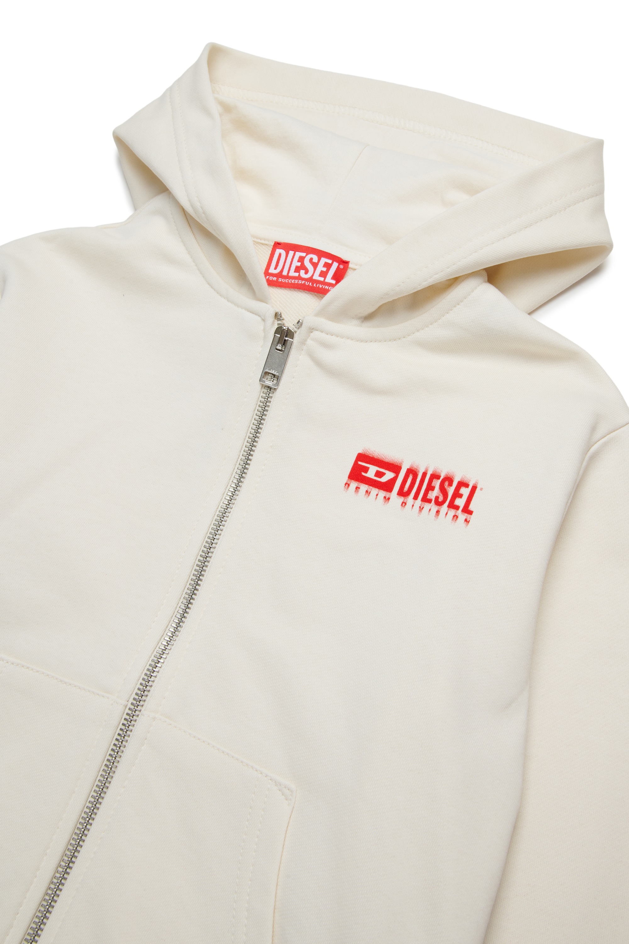 Diesel - SVOUGZIP OVER, Sudadera con capucha y cremallera con logotipo manchado Hombre in Blanco - 3