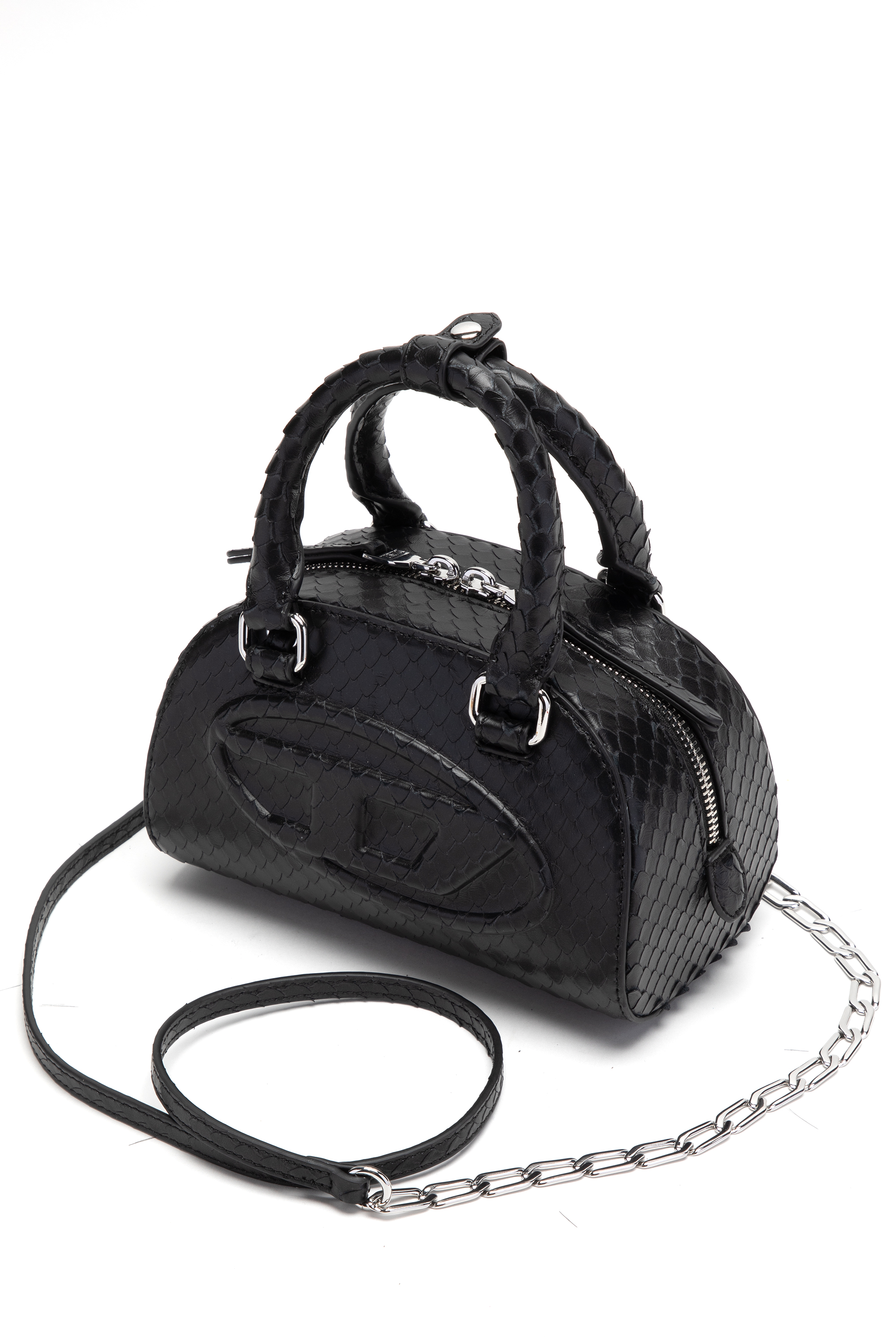 Diesel - 1DR DOME CROSSBODY, 1DR Dome-Bolso bowling mini en piel efecto serpiente Mujer in Negro - 5