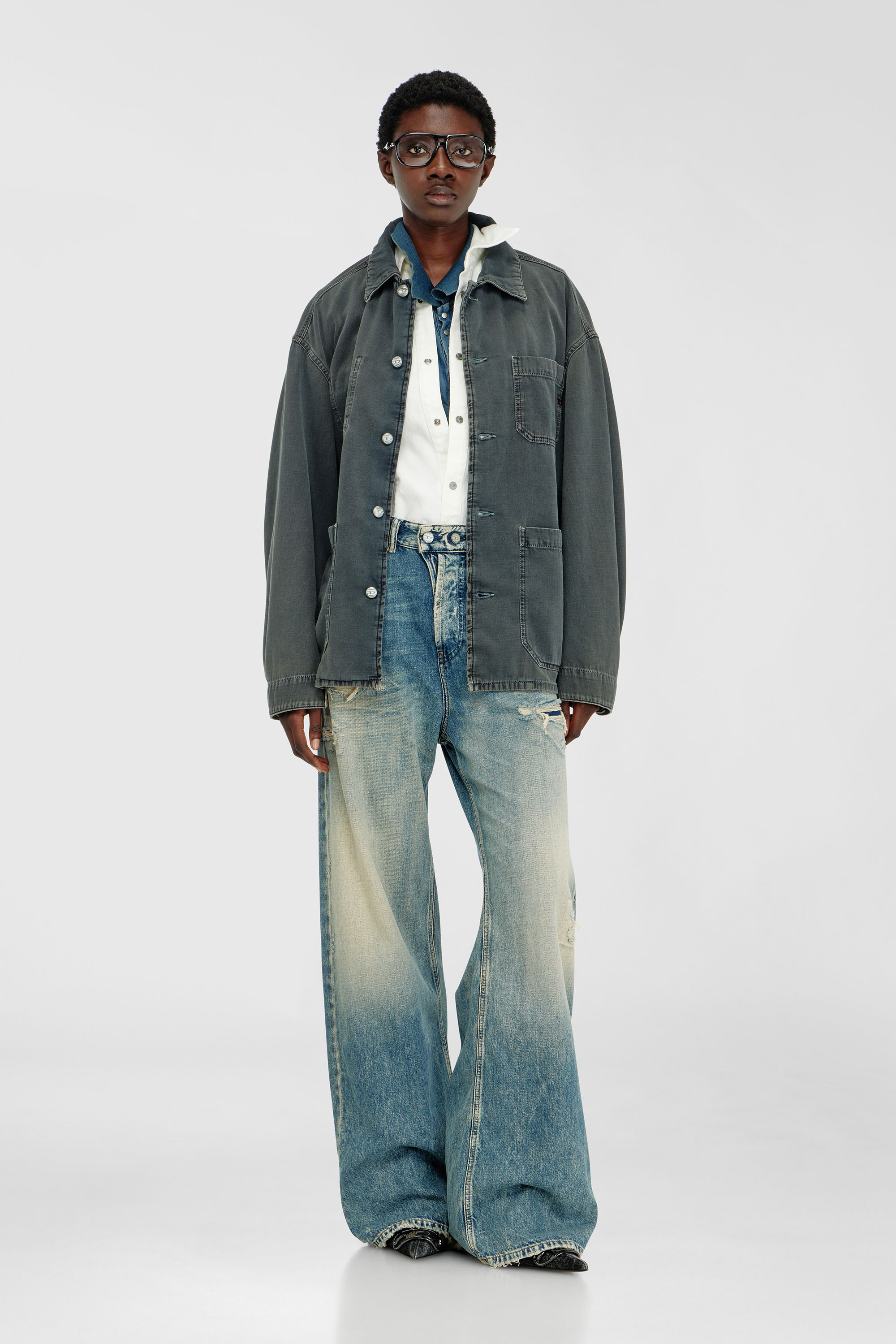 Diesel - D-STACK-U, Chaqueta estilo utility de denim te&ntilde;ido Unisex in Gris - 7