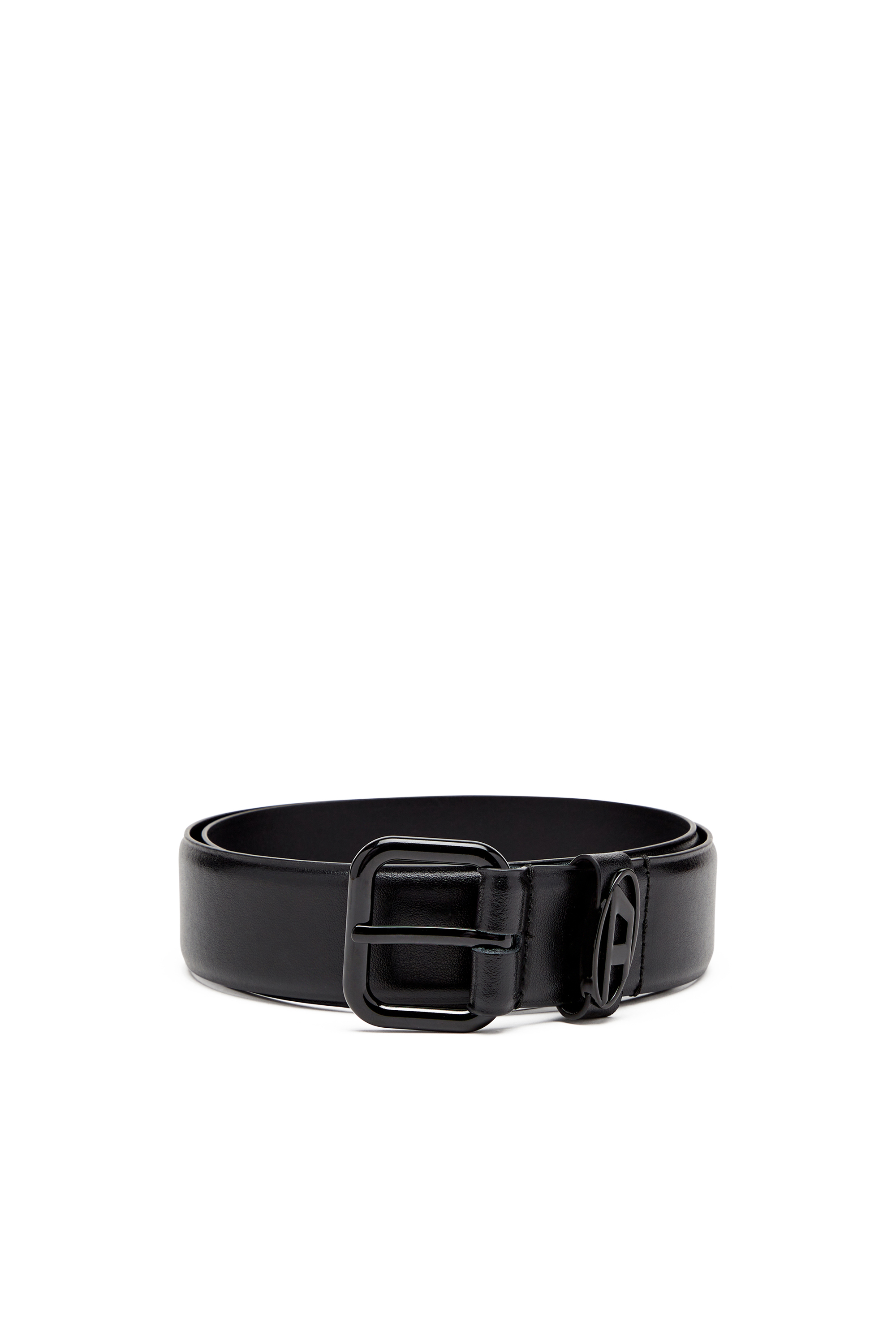 Diesel - B-1DR OVAL D LOOP, Cinturón de cuero adornado con una placa con el logotipo Unisex in Negro - 1