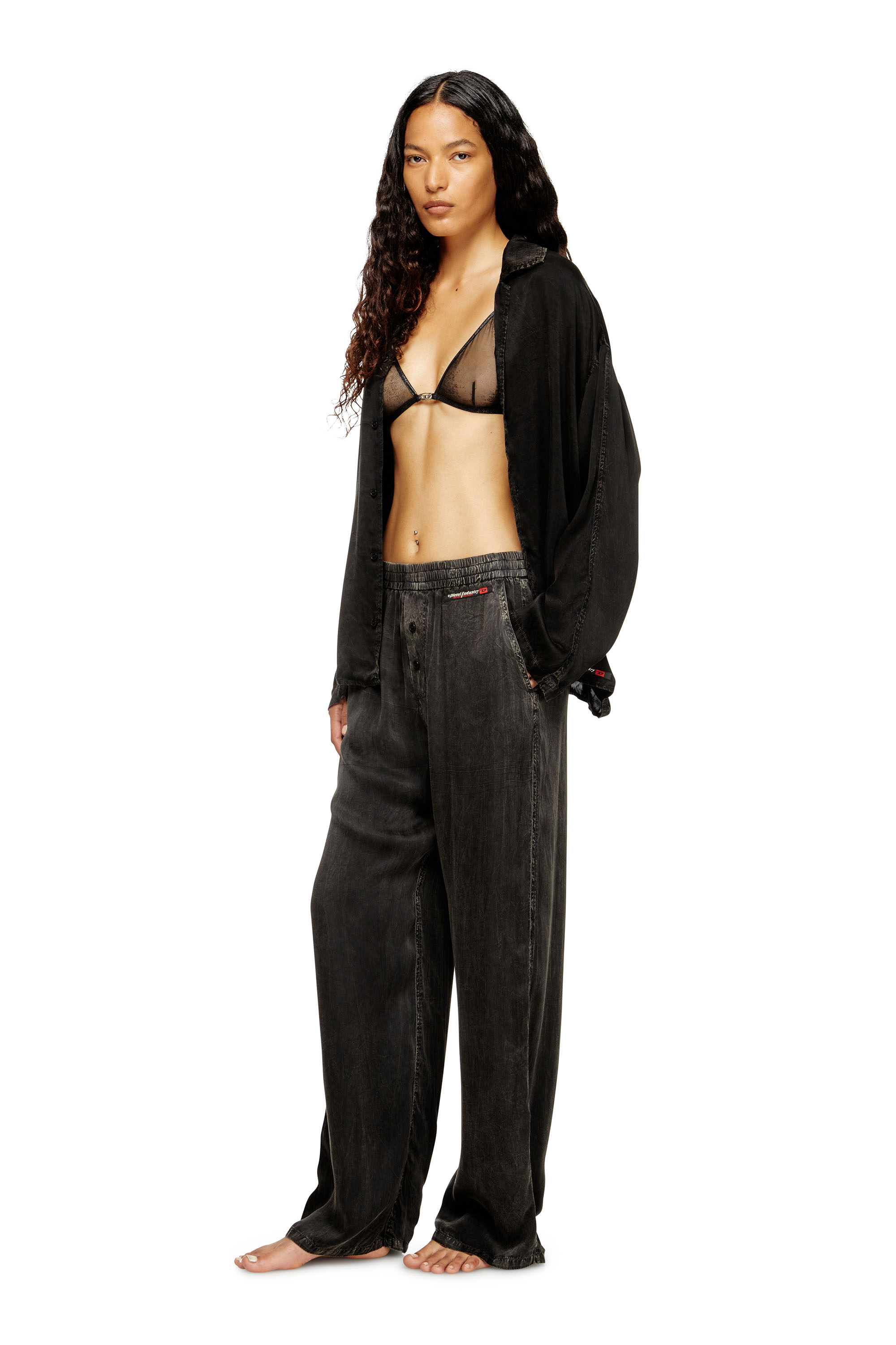 Diesel - SET-KEITH-DNM, Pijama fluido con efecto denim Unisex in Negro - 1