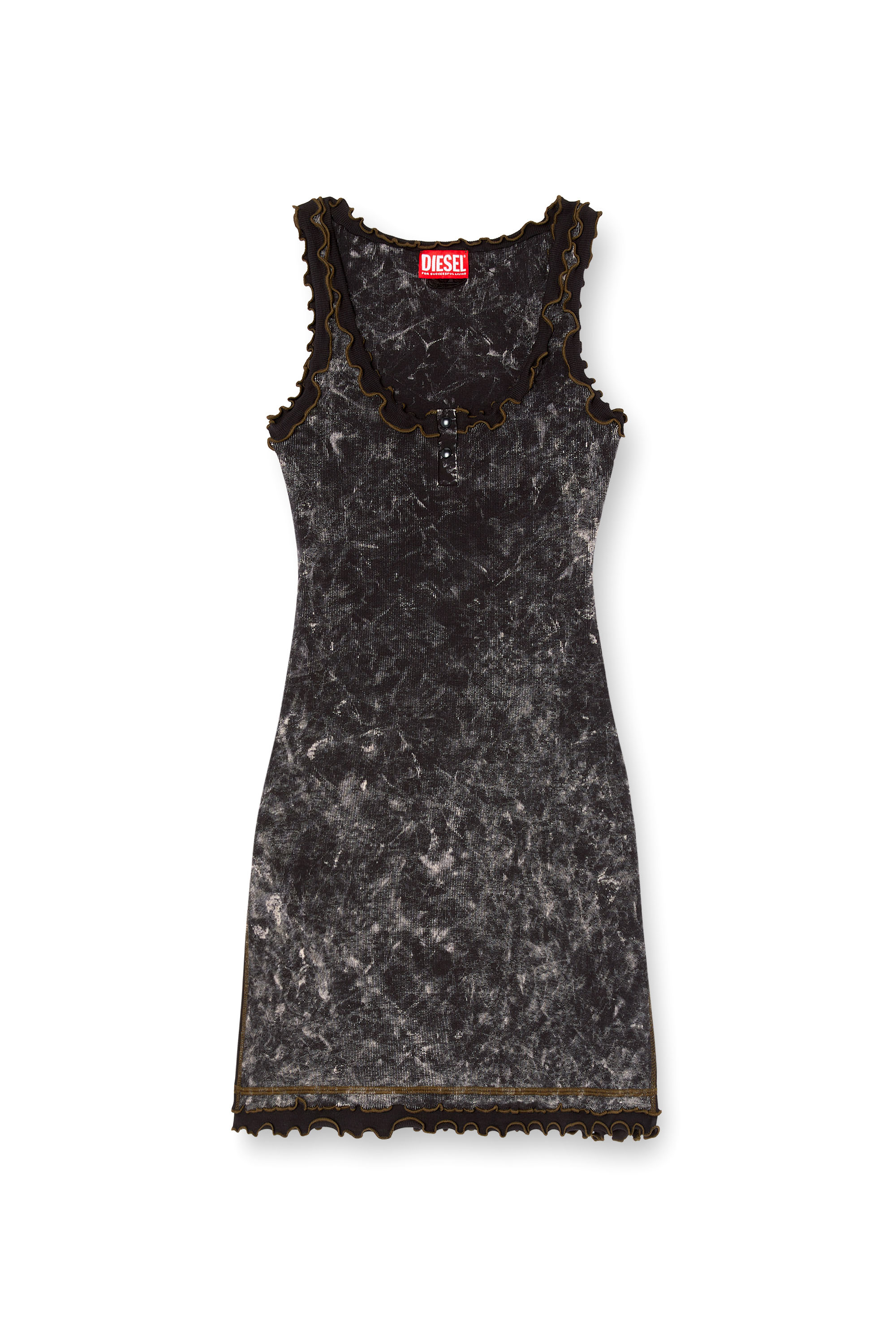 Diesel - D-CERTA, Vestido mini elástico con ribetes en contraste Mujer in Negro - 1