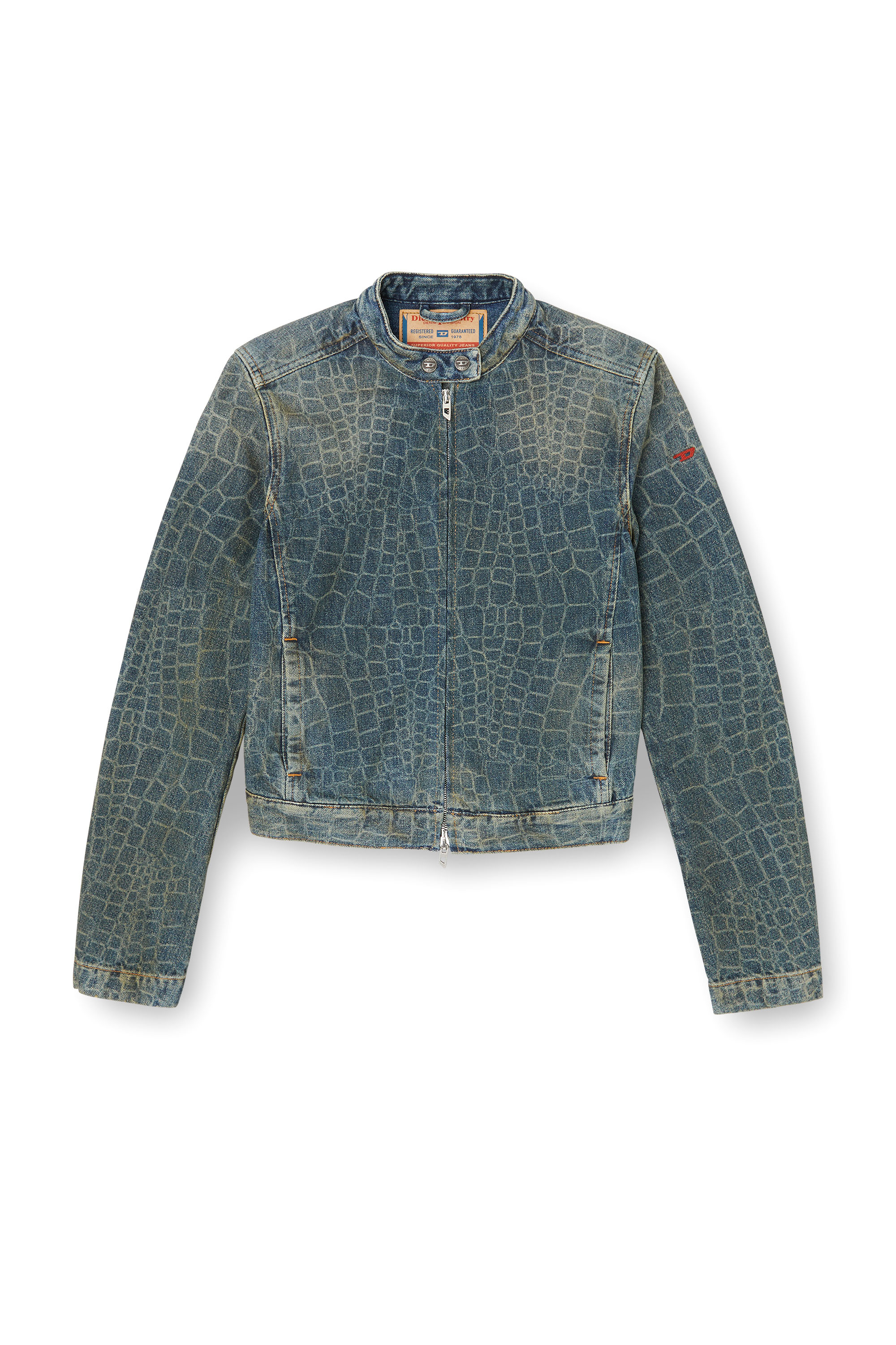 Diesel - CL-DE-MORNIN-SNAKE, Chaqueta motera en denim con estampado de serpiente Mujer in Azul marino - 3