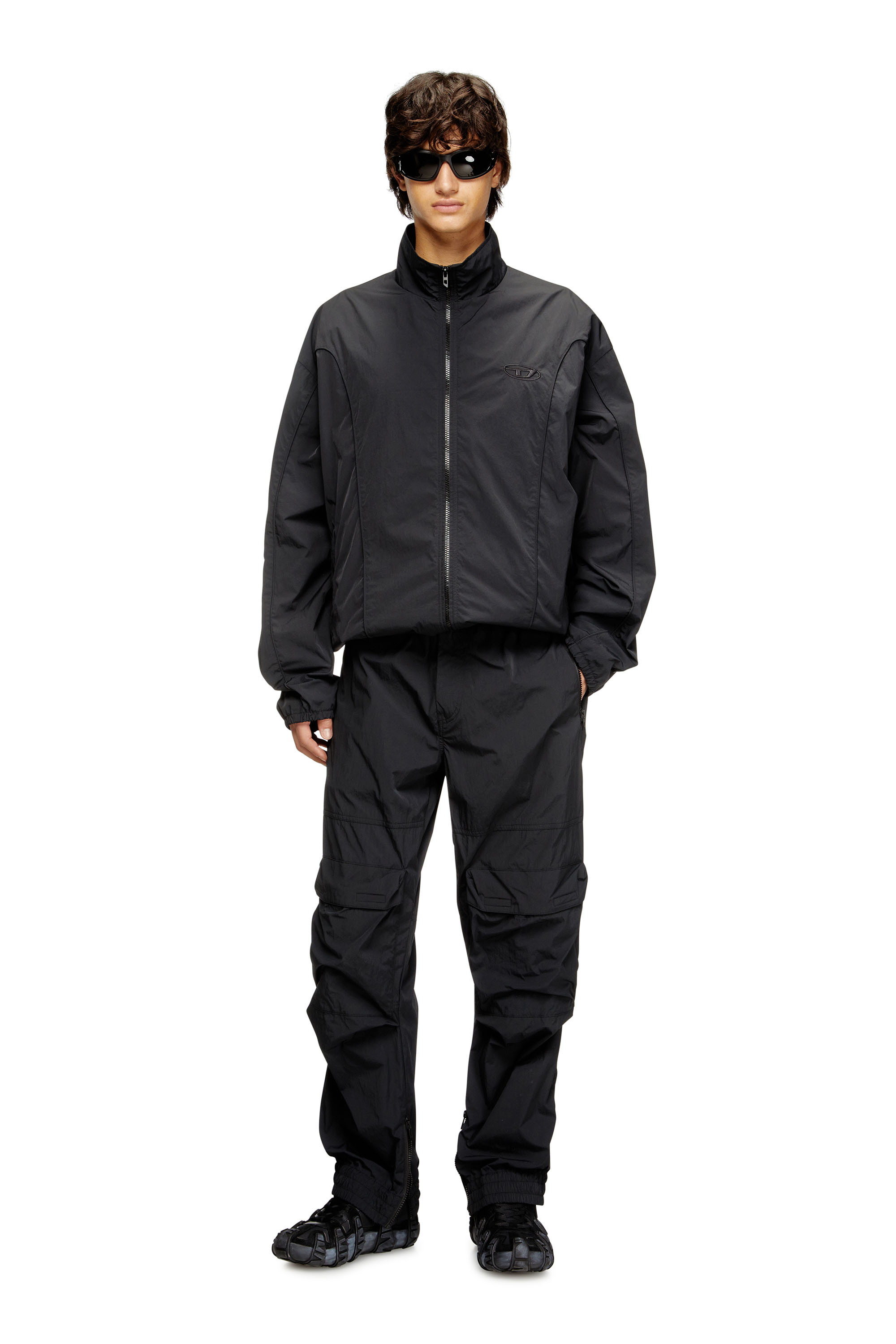 Diesel - J-FIVE-WRD-AKAD, Chaqueta de nailon arrugado con ribetes Hombre in Negro - 2