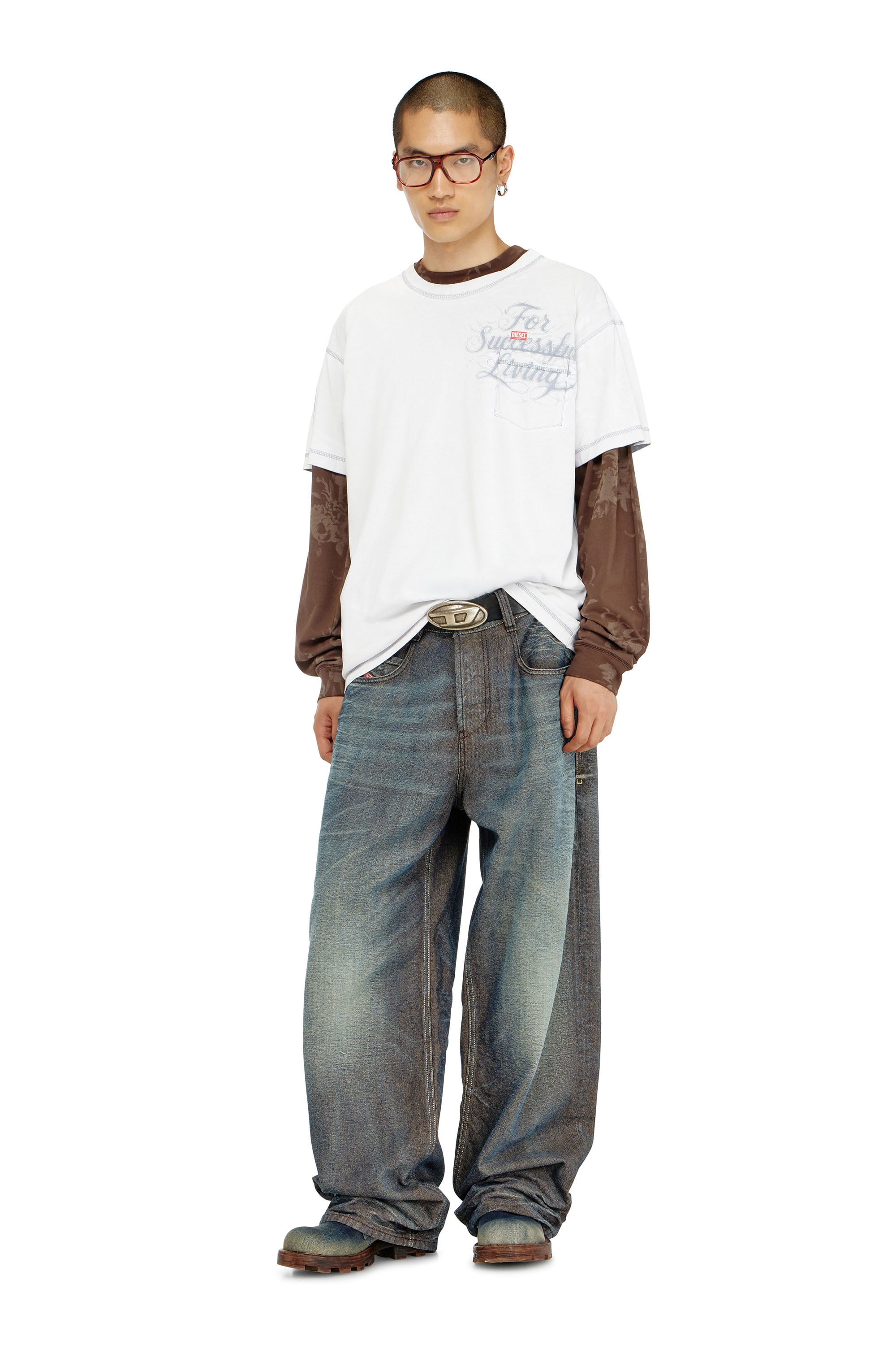 Diesel - T-NORM-POCKET-AA1, Camiseta con bolsillo en el pecho y estampado gr&aacute;fico Hombre in Blanco - 2