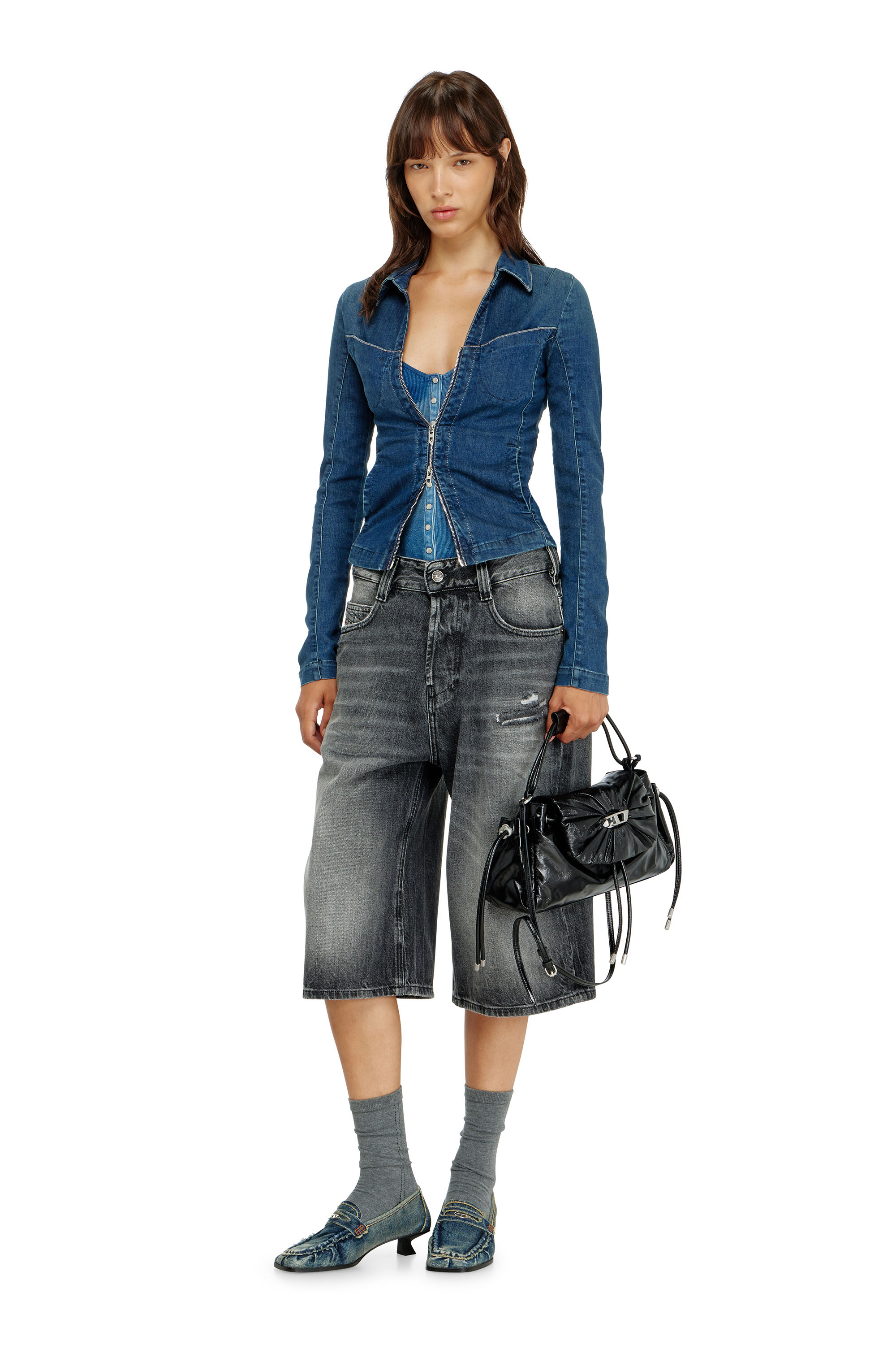 Diesel - DE-QUINOR-S1, Camisa con cremallera completa en denim Mujer in Azul marino - 2