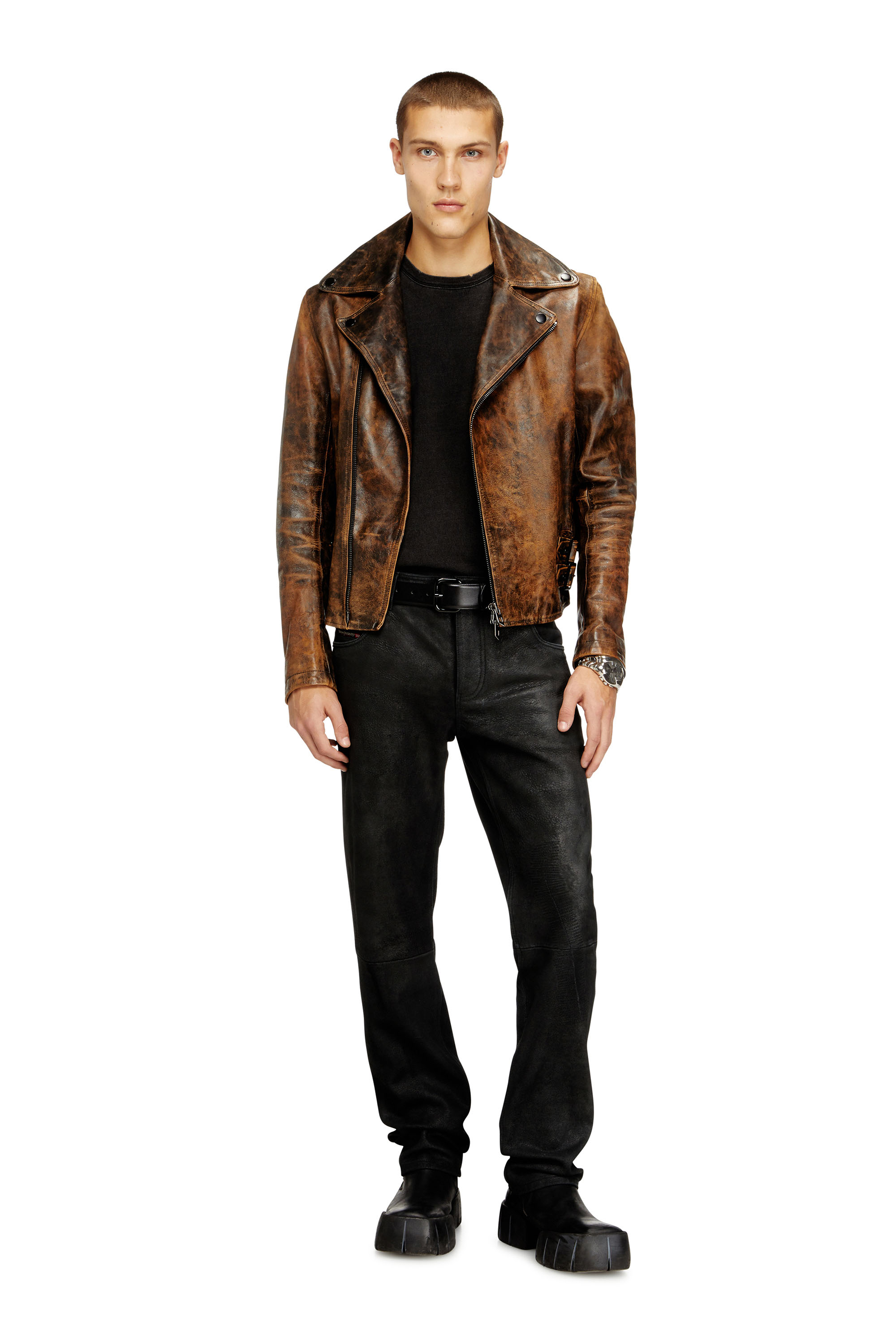 Diesel - P-VYLL-DMBI, Man's Jean-cut leather pants in Black - 1