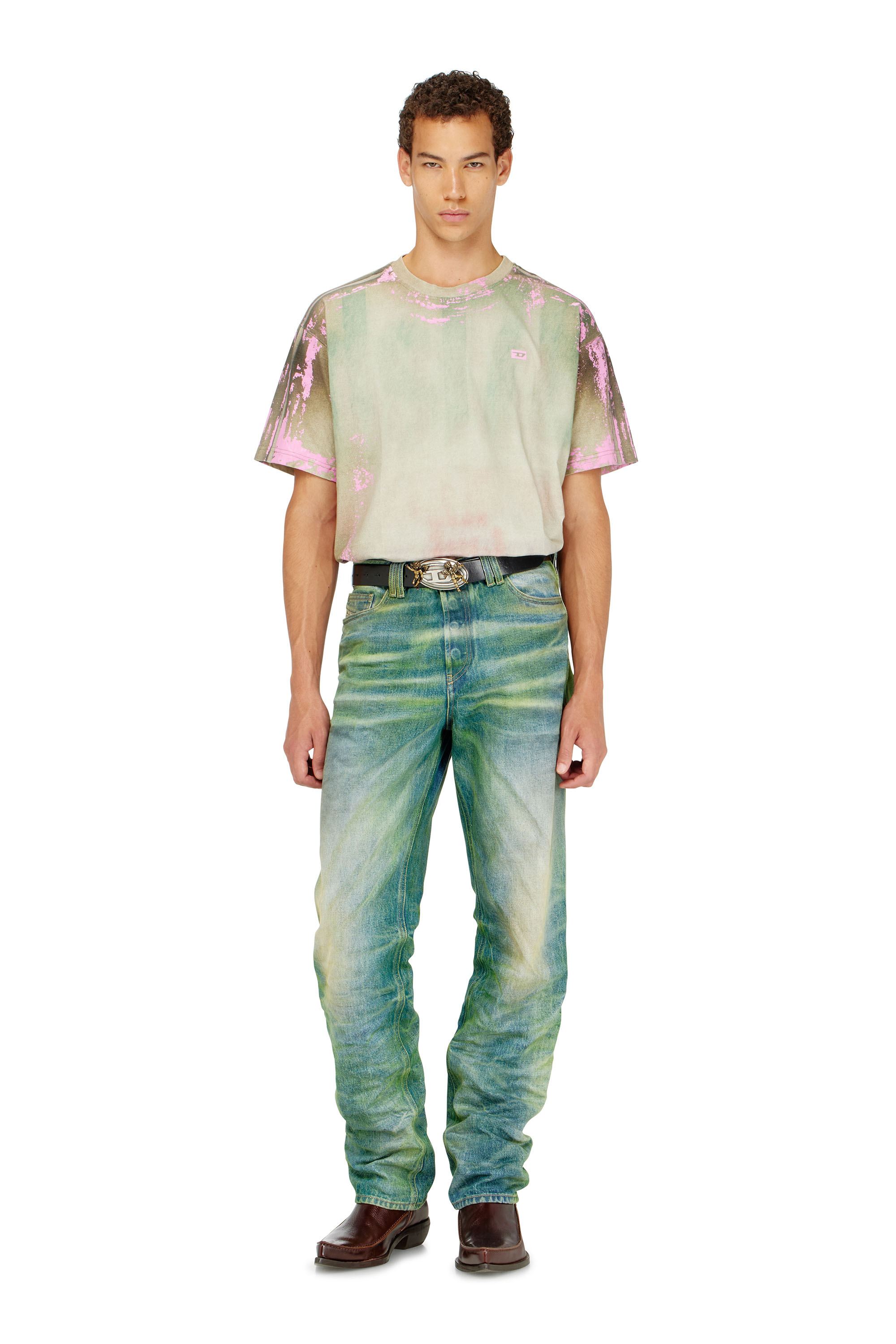 Diesel - T-FILMY-SHO, Camiseta de punto efecto cuero agrietado Hombre in Multicolor - 2