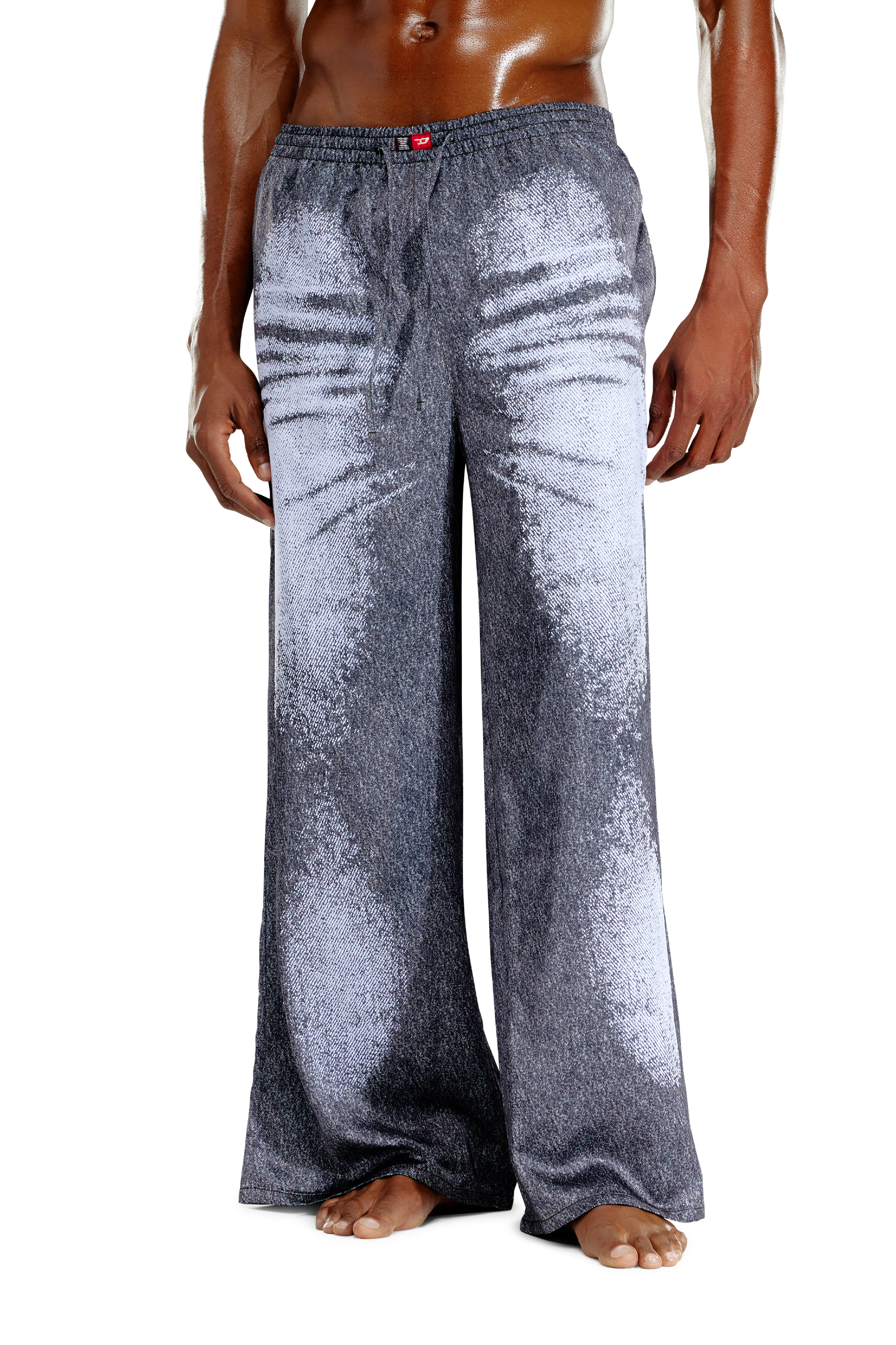 Diesel - STAINS-AND-TROMPE-SLEEP-PANT, Pantalones de pijama de satén con look denim Unisex in Gris - 2