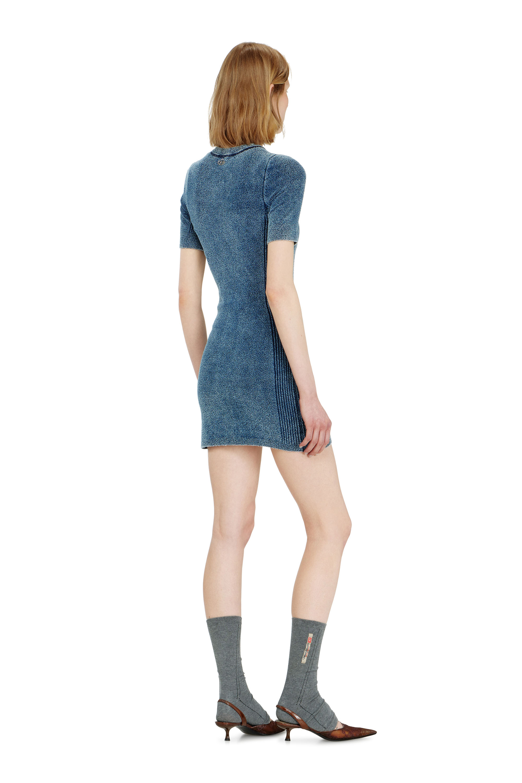 Diesel - M-ESTEE DRESS, Vestido corto de punto boucl&eacute; indigo Mujer in ToBeDefined - 4