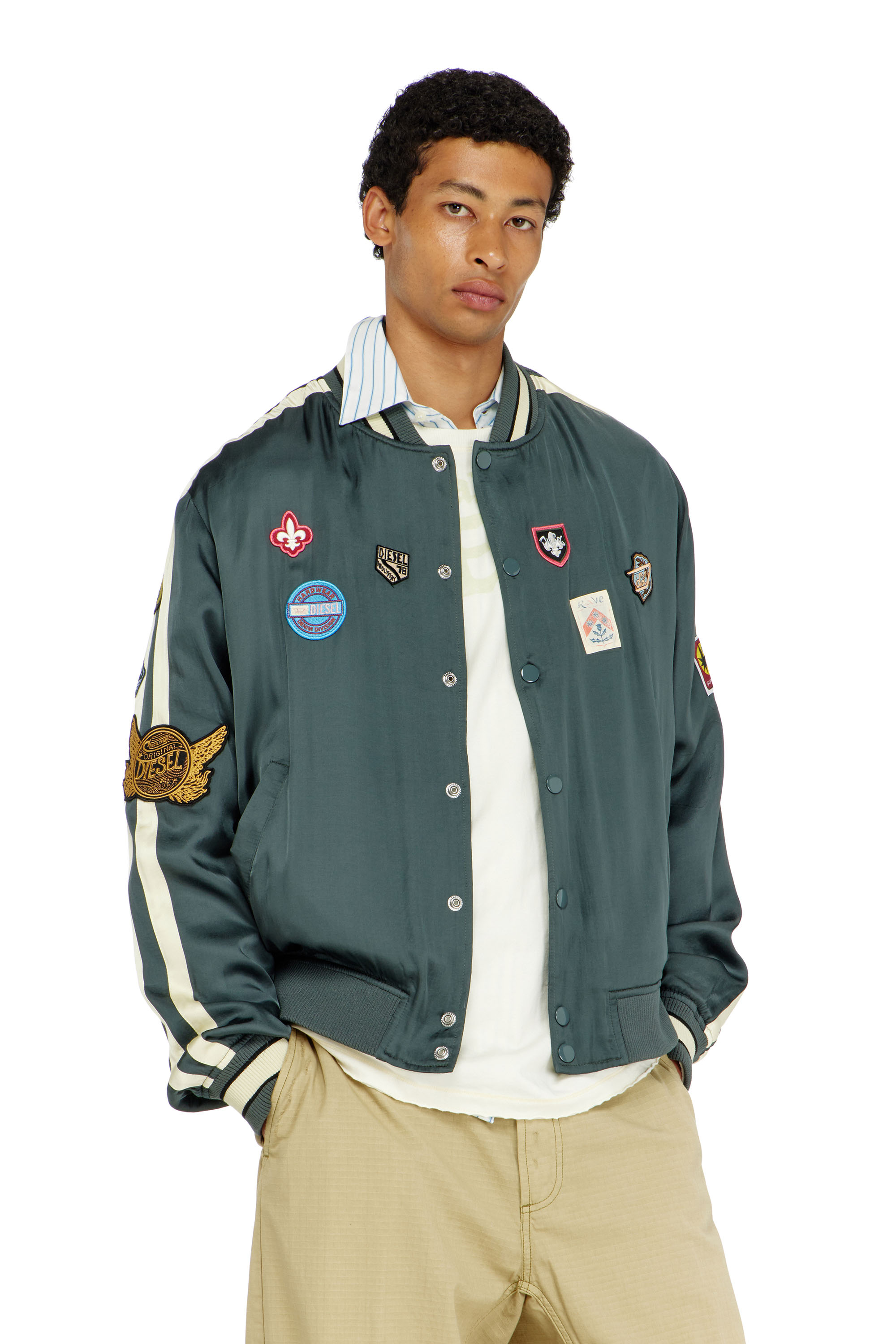 Diesel - J-ANNU, Chaqueta bomber satinada con patches Hombre in ToBeDefined - 1