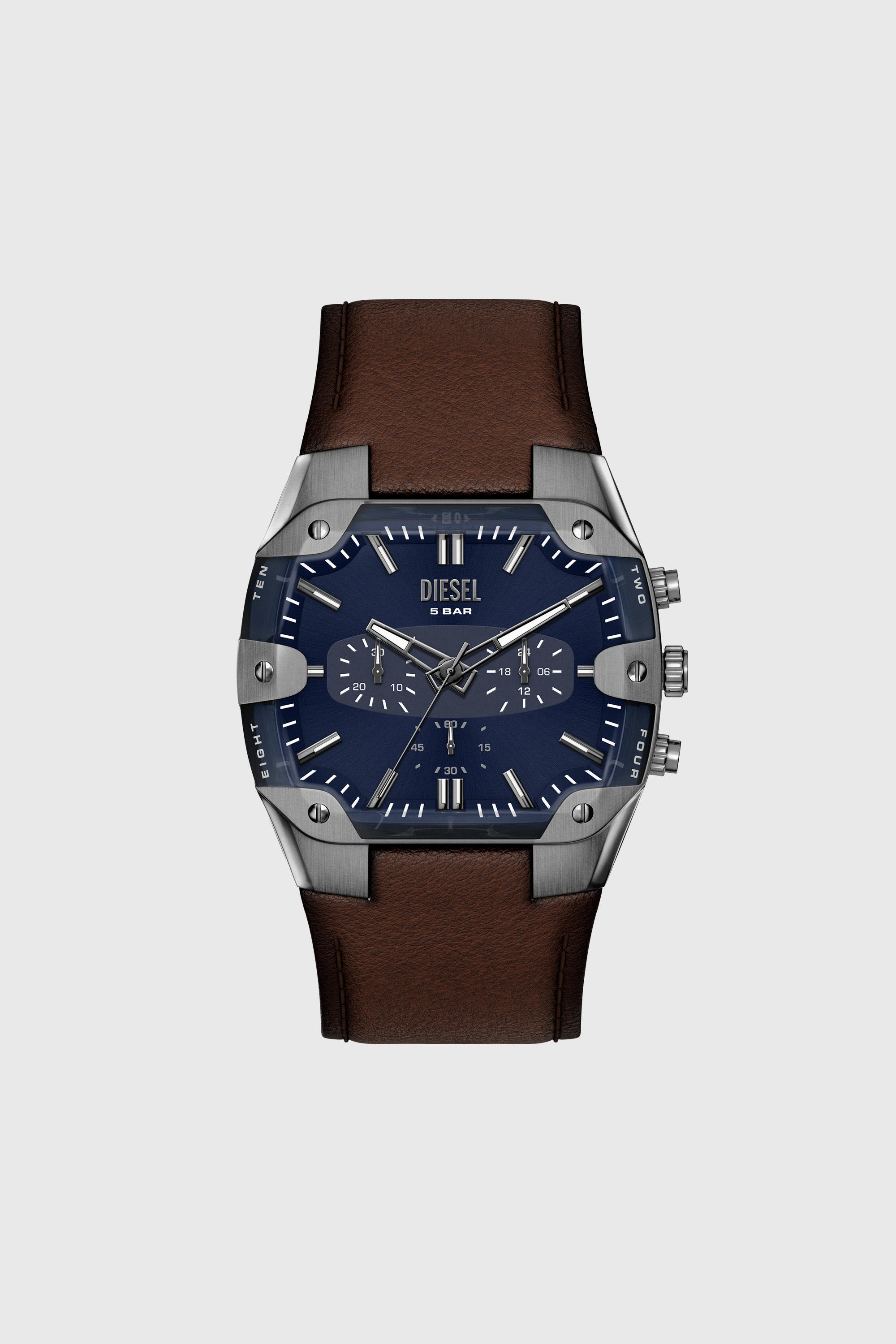 Diesel - DZ4737 WATCH, Man's Spiked Cushion brown leather watch in Brown - 1