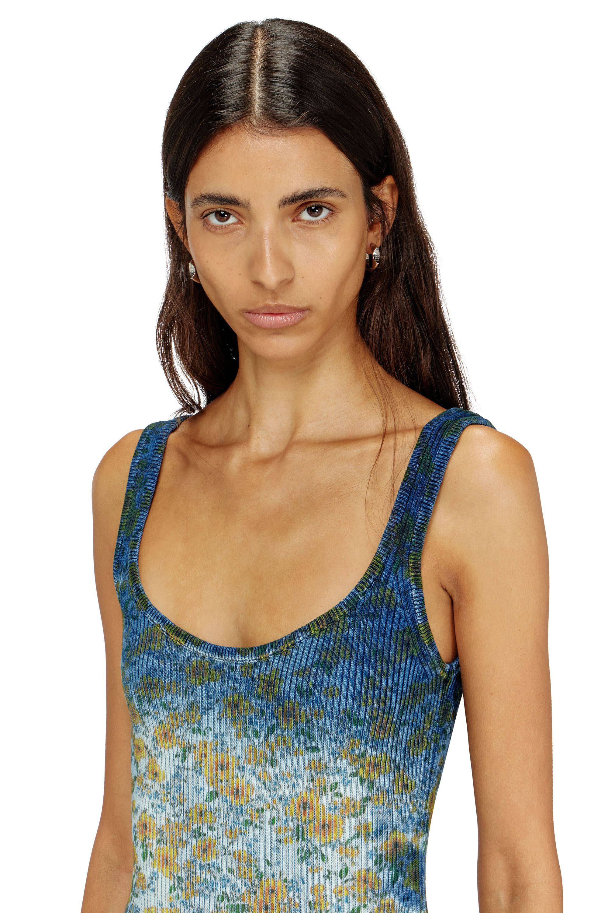 Diesel - M-EGITA, Vestido midi de canal&eacute; con efecto de rayos X floral Mujer in Azul marino - 4
