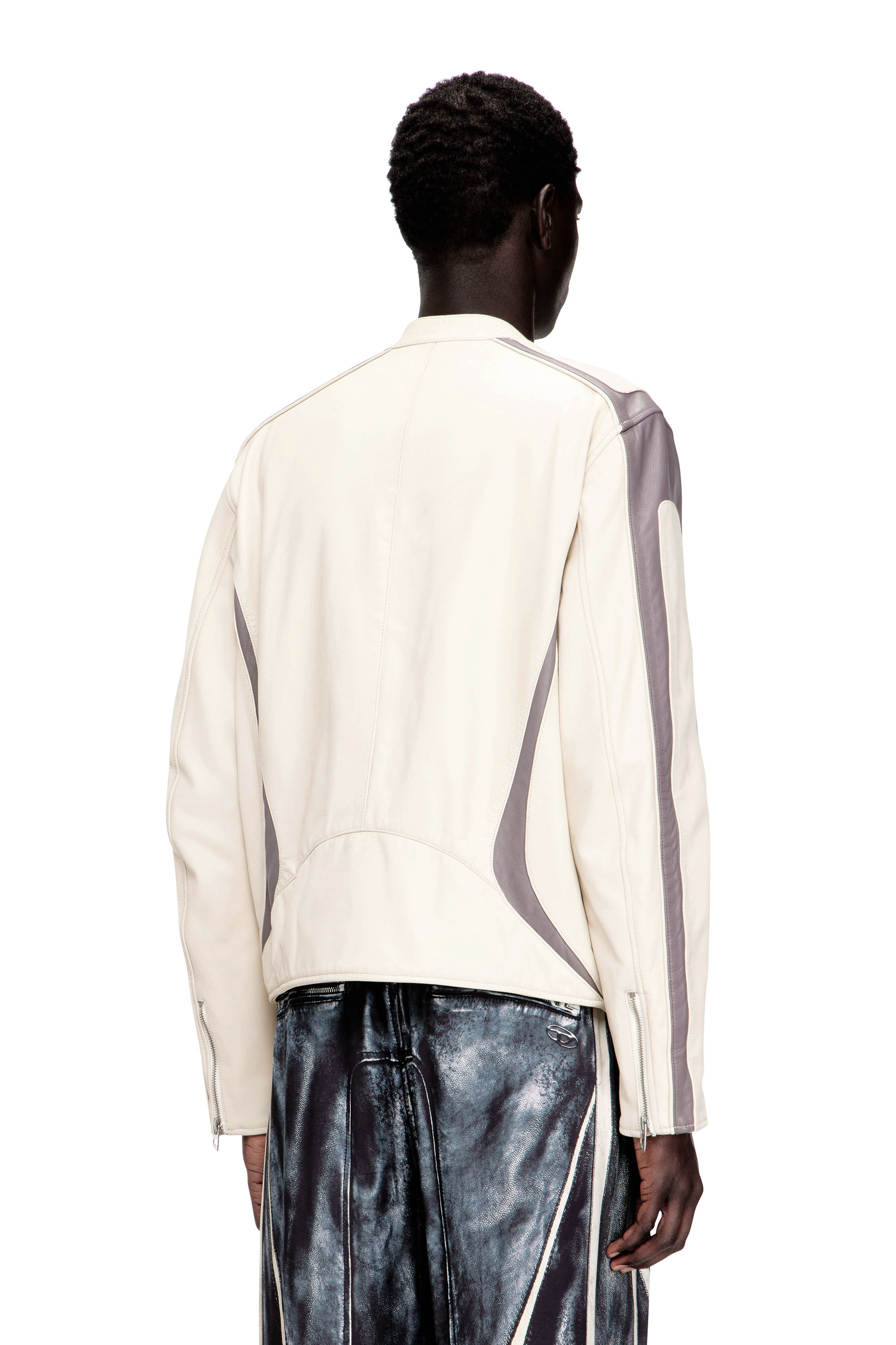 Diesel - L-ADAM, Chaqueta de cuero estilo motociclista con bloques de color Hombre in ToBeDefined - 4