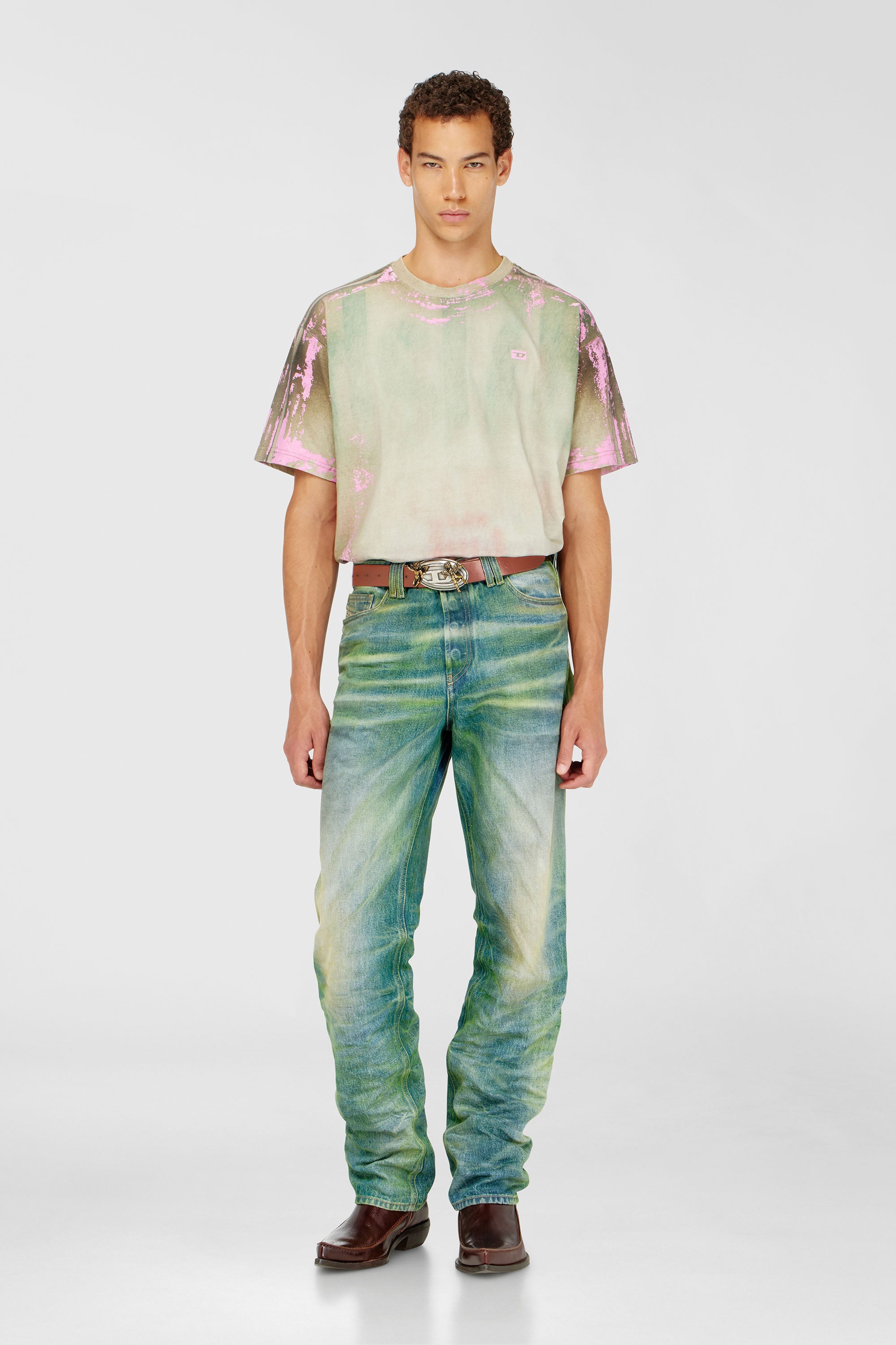 Diesel - T-FILMY-SHO, Camiseta de punto efecto cuero agrietado Hombre in Multicolor - 1