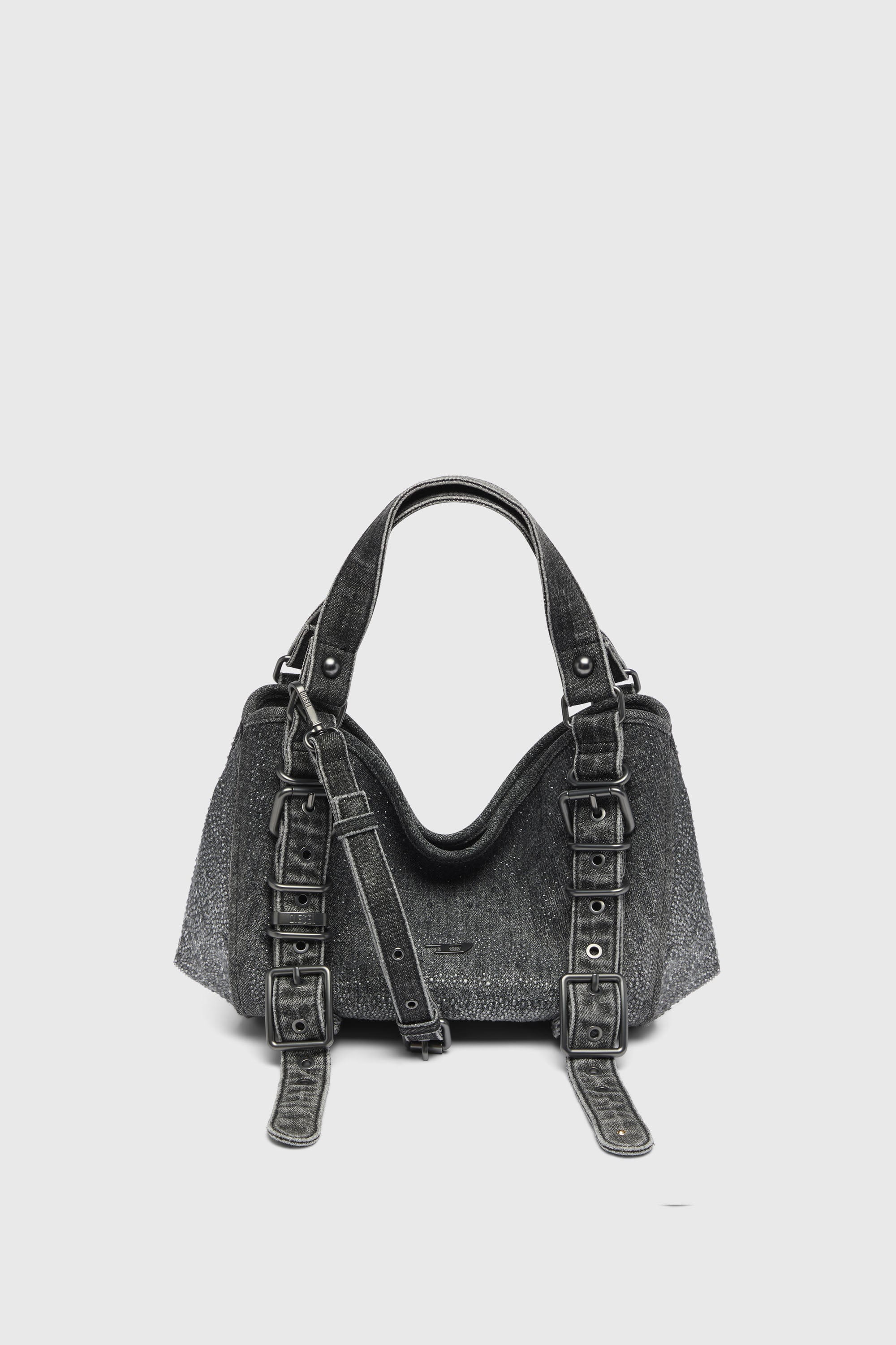 Diesel - D-ONE TOPHANDLE S, D-One-Bolso small con asa superior de denim solarizado con cristales Mujer in Negro - 2