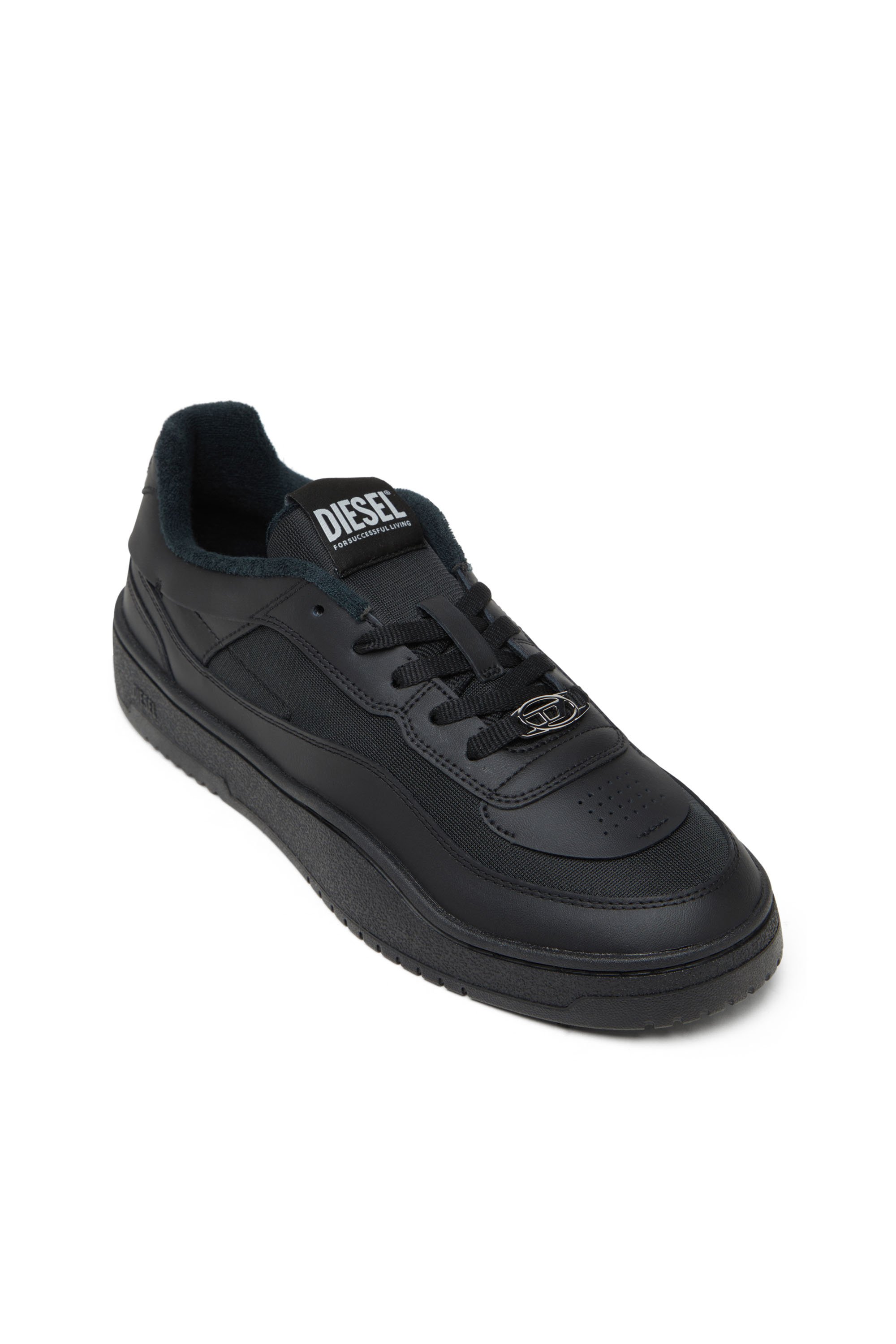 Diesel - S-OVAL SKATE LOW, S-Oval Skate-Deportivas de cuero con paneles de tejido Hombre in Negro - 6