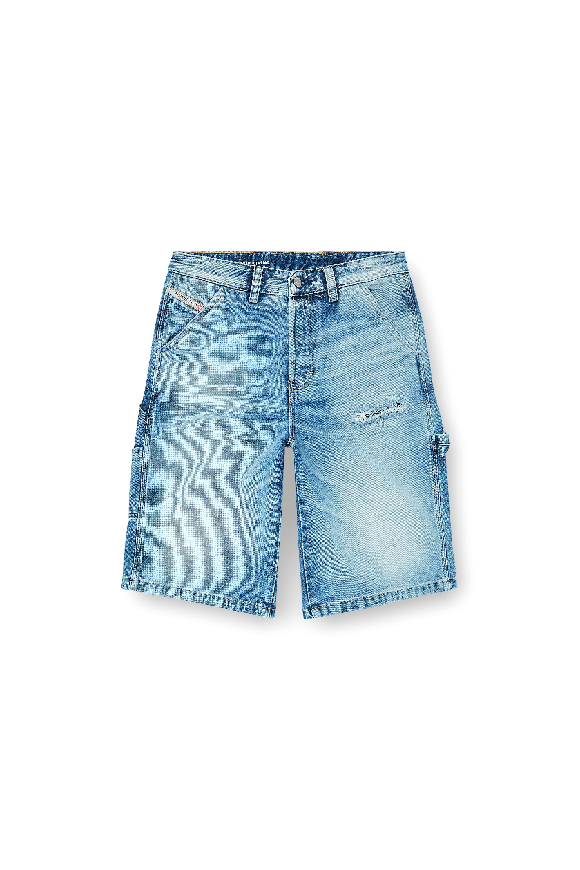 Diesel - D-LIVERY-W-SHORT, Shorts Relaxed en denim fluido con abrasiones Hombre in Azul marino - 3