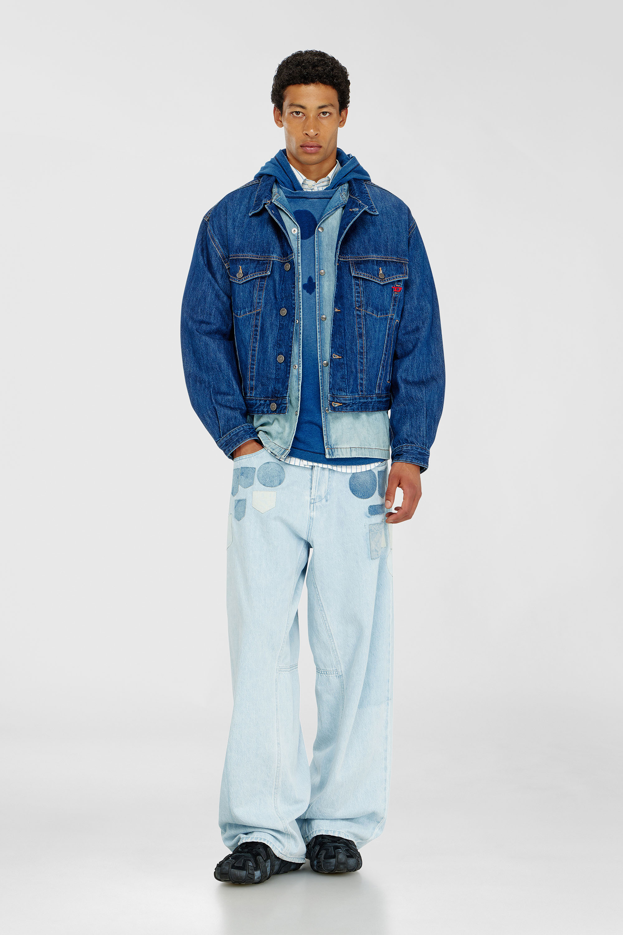 Diesel - T-NOX-LS-HOOD, Camiseta con capucha y manga larga con parches efecto sombra Hombre in Azul marino - 2