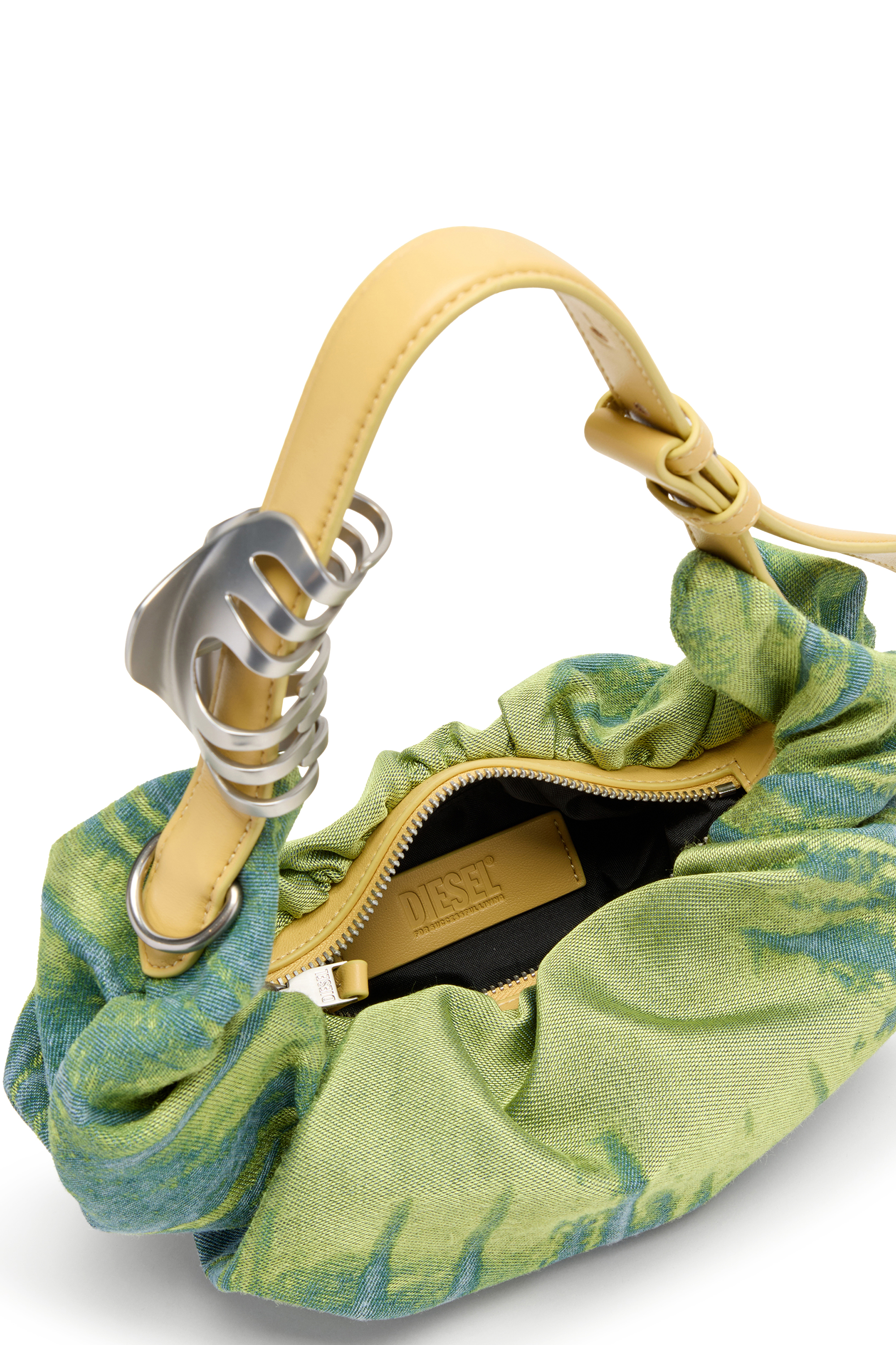 Diesel - GRAB-D HOBO S, Grab-D-Bolso hobo peque&ntilde;o en denim satinado arrugado Mujer in Verde - 5