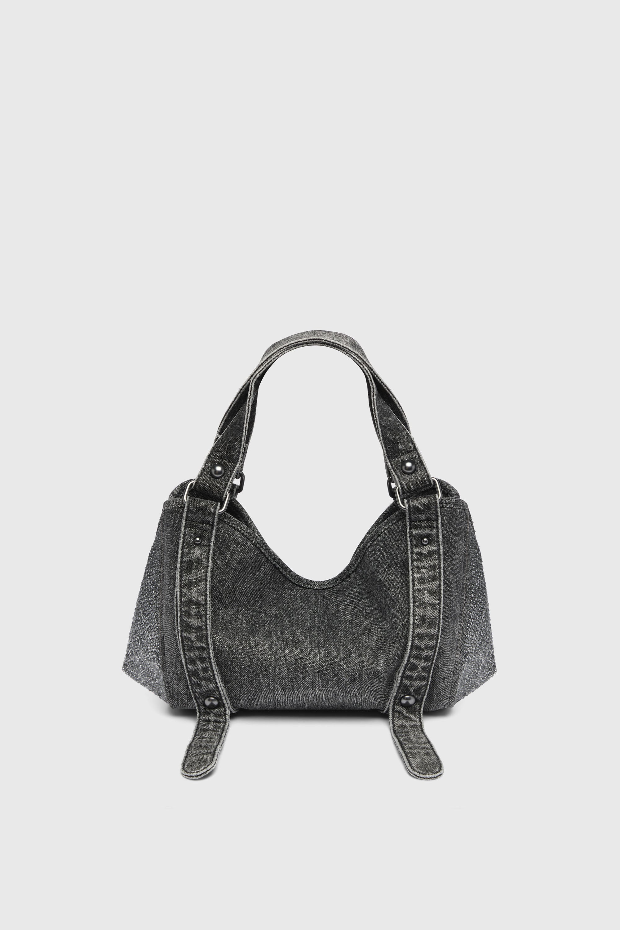 Diesel - D-ONE TOPHANDLE S, D-One-Bolso small con asa superior de denim solarizado con cristales Mujer in Negro - 3