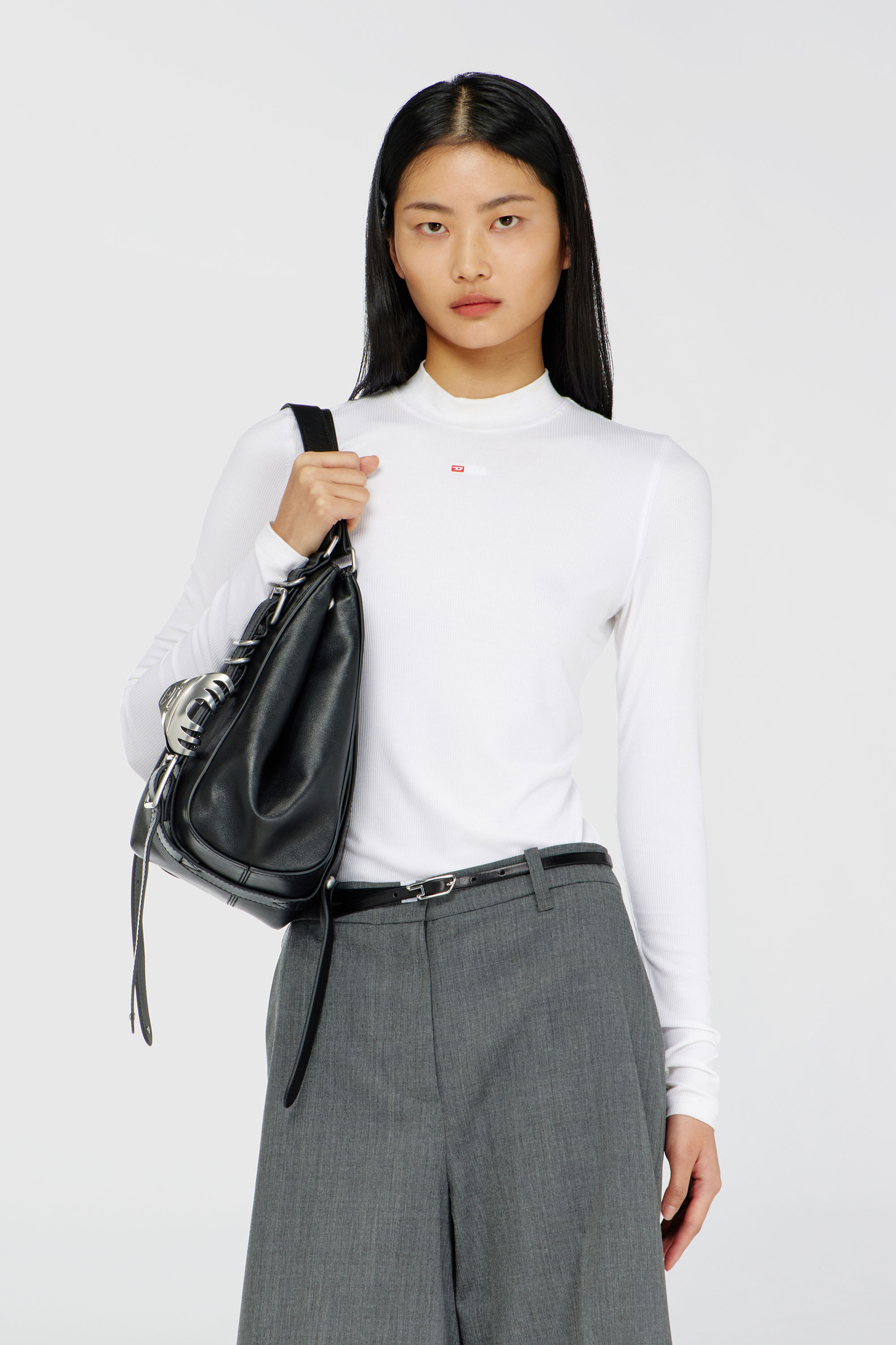 Diesel - T-MOKKY-LS-MICRODIV, Top en canal&eacute; con medio cuello alto Mujer in Blanco - 1