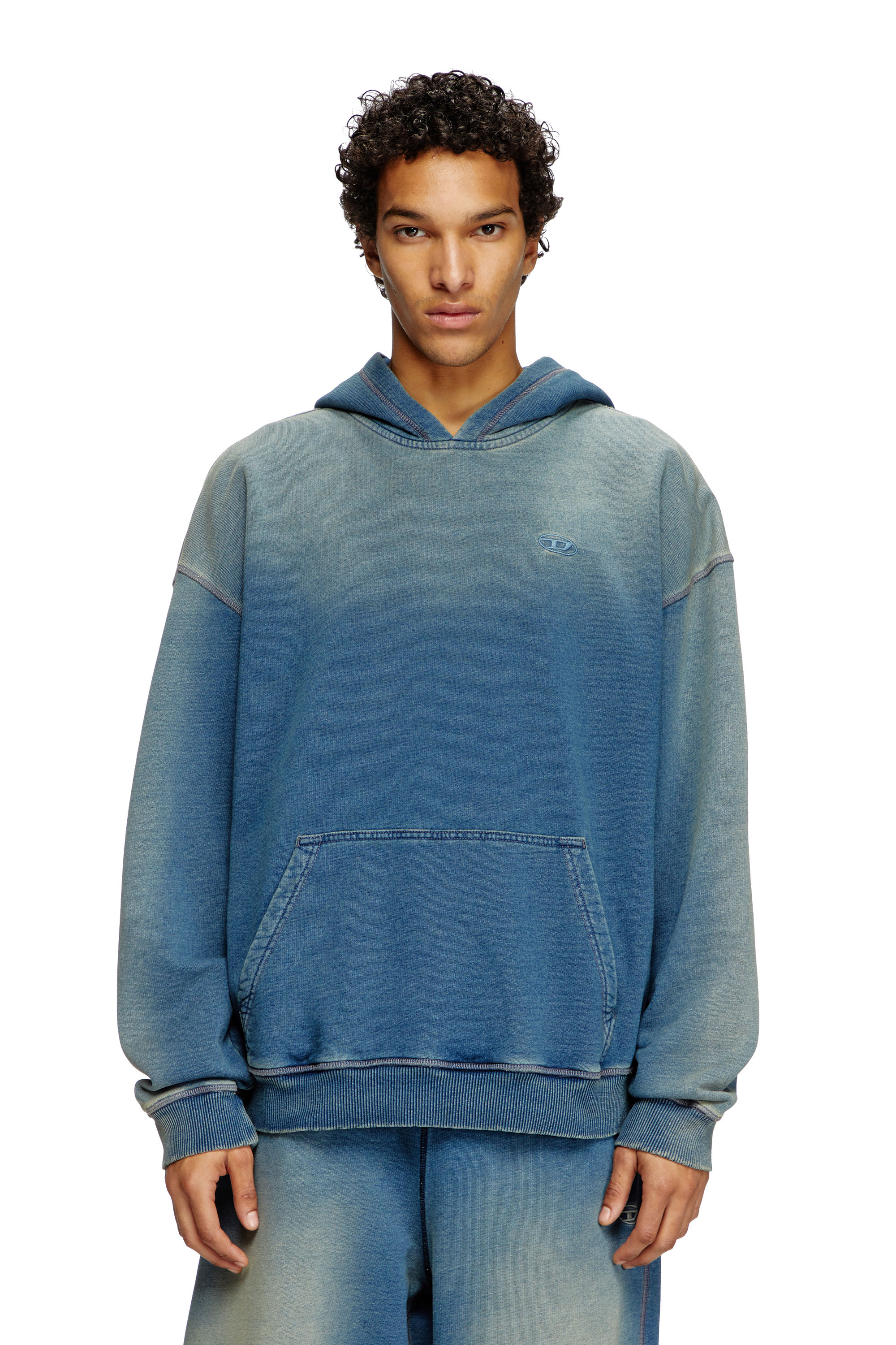 Diesel - S-BOXT-HOOD-R6, Sudadera con capucha desteñida con bordado del logotipo Hombre in Azul marino - 1