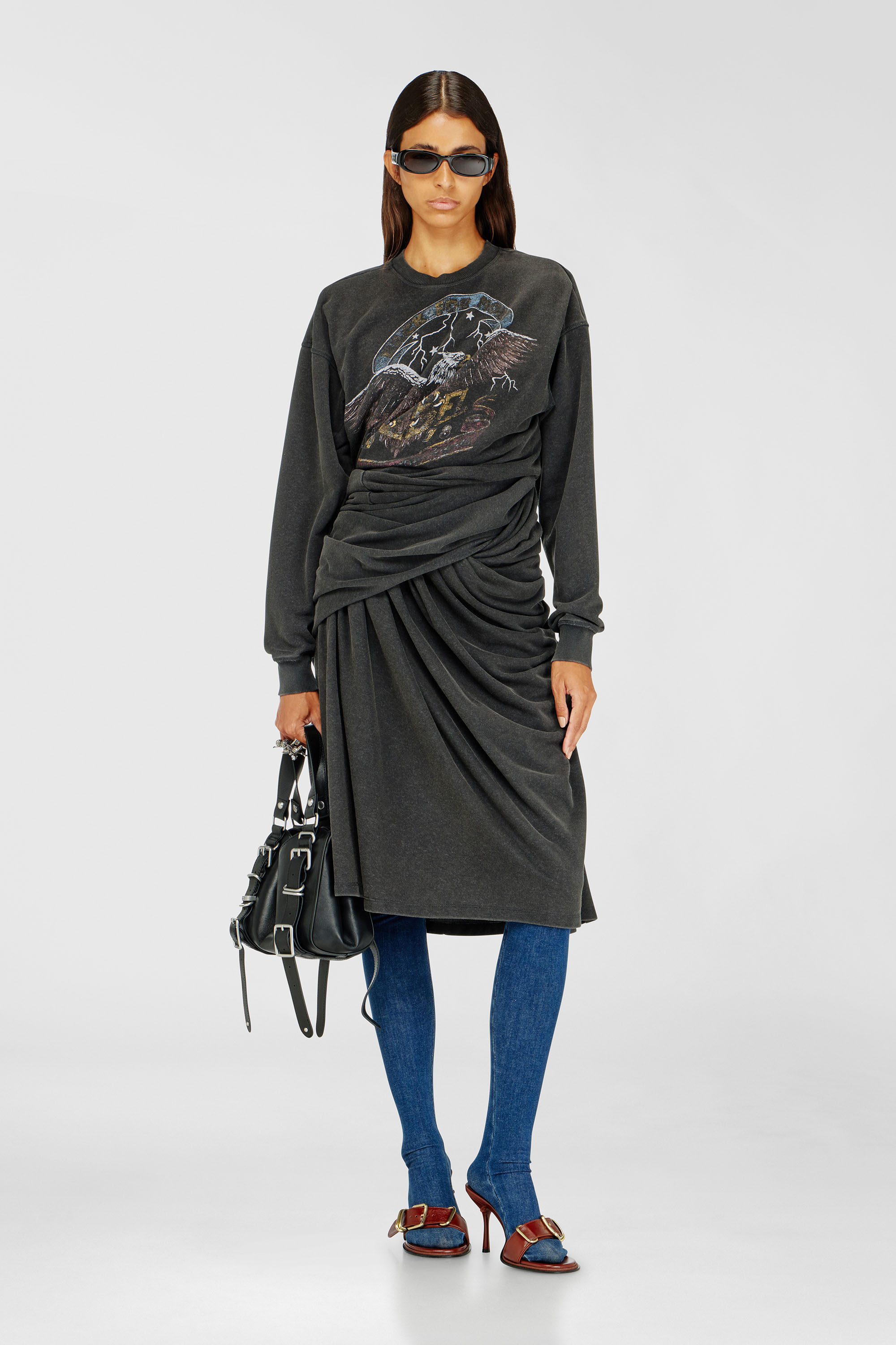 Diesel - D-NENCY, Vestido sudadera con gr&aacute;ficos de concierto Mujer in Negro - 2