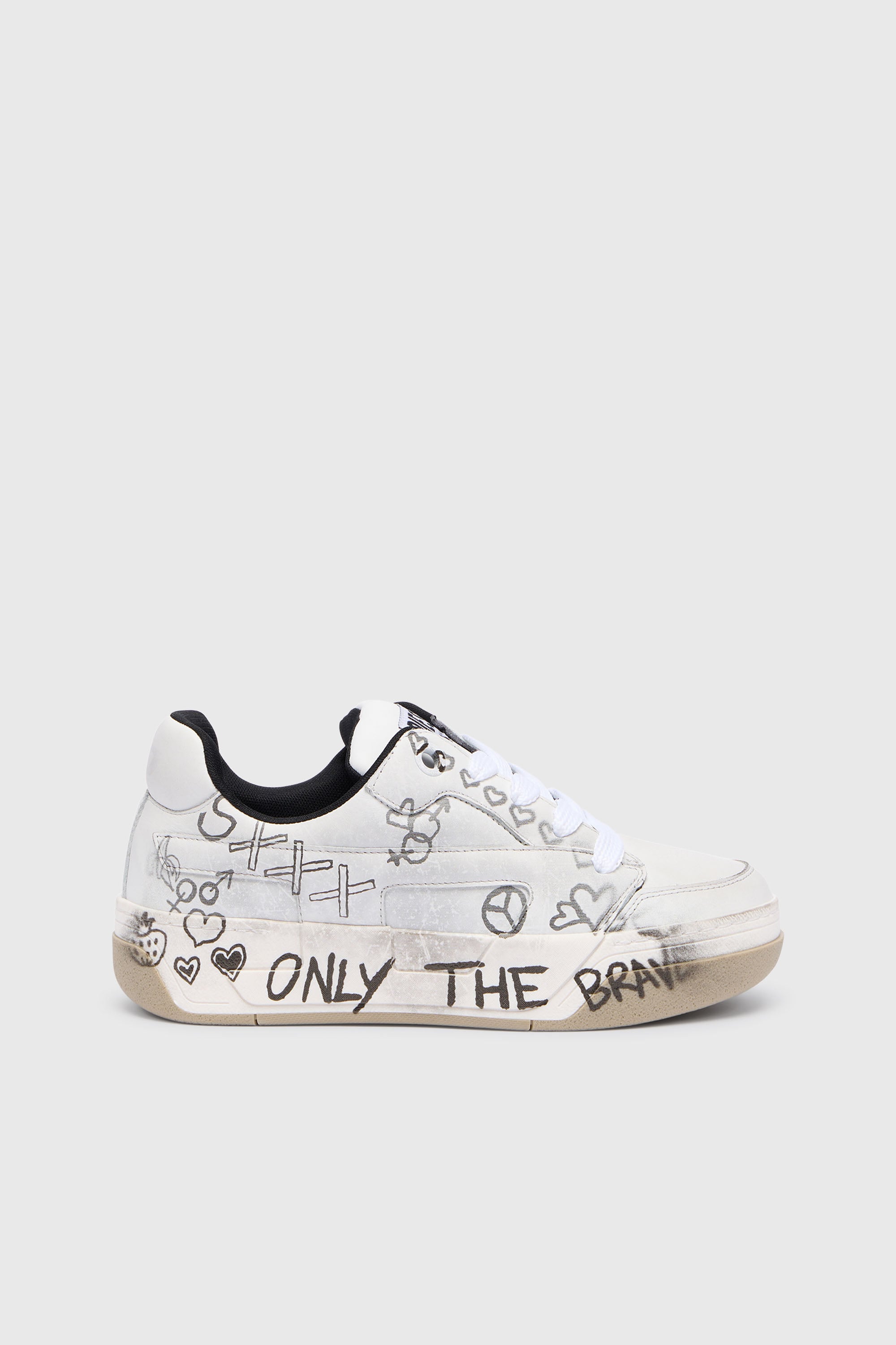 Diesel - S-D-OLLIE LOW, D-Ollie-Zapatillas de cuero con estampado de graffiti Hombre in Blanco - 1