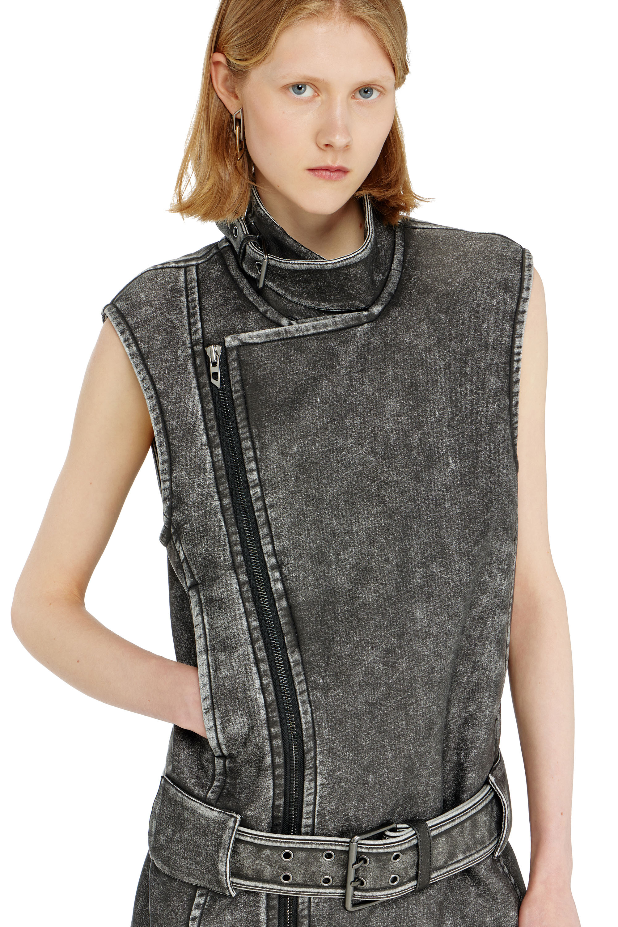 Diesel - D-IKE, Vestido mini estilo biker con cintur&oacute;n Mujer in Gris - 4