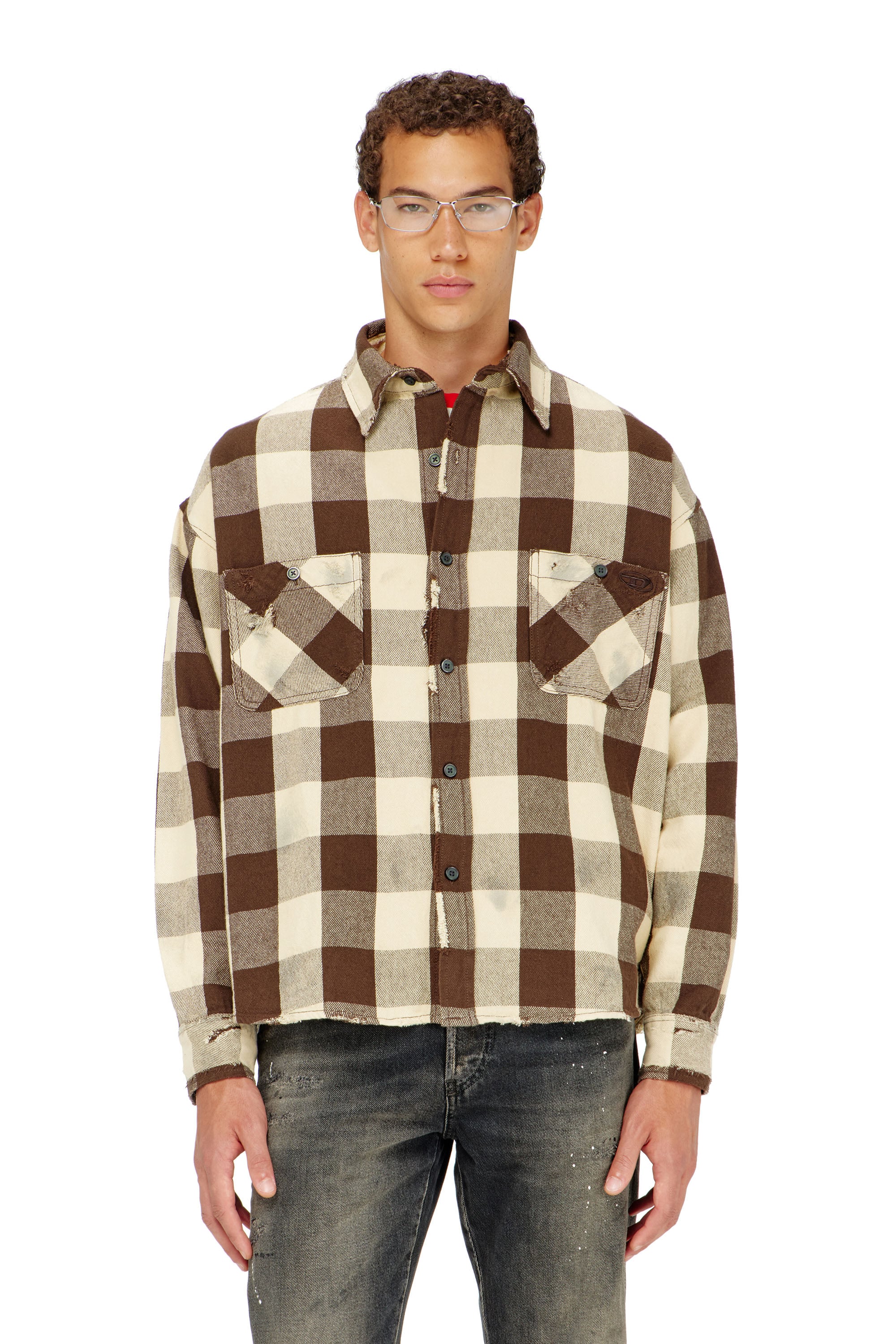 Diesel - S-DRUM, Camisa de franela a cuadros con efecto desgastado Hombre in ToBeDefined - 1