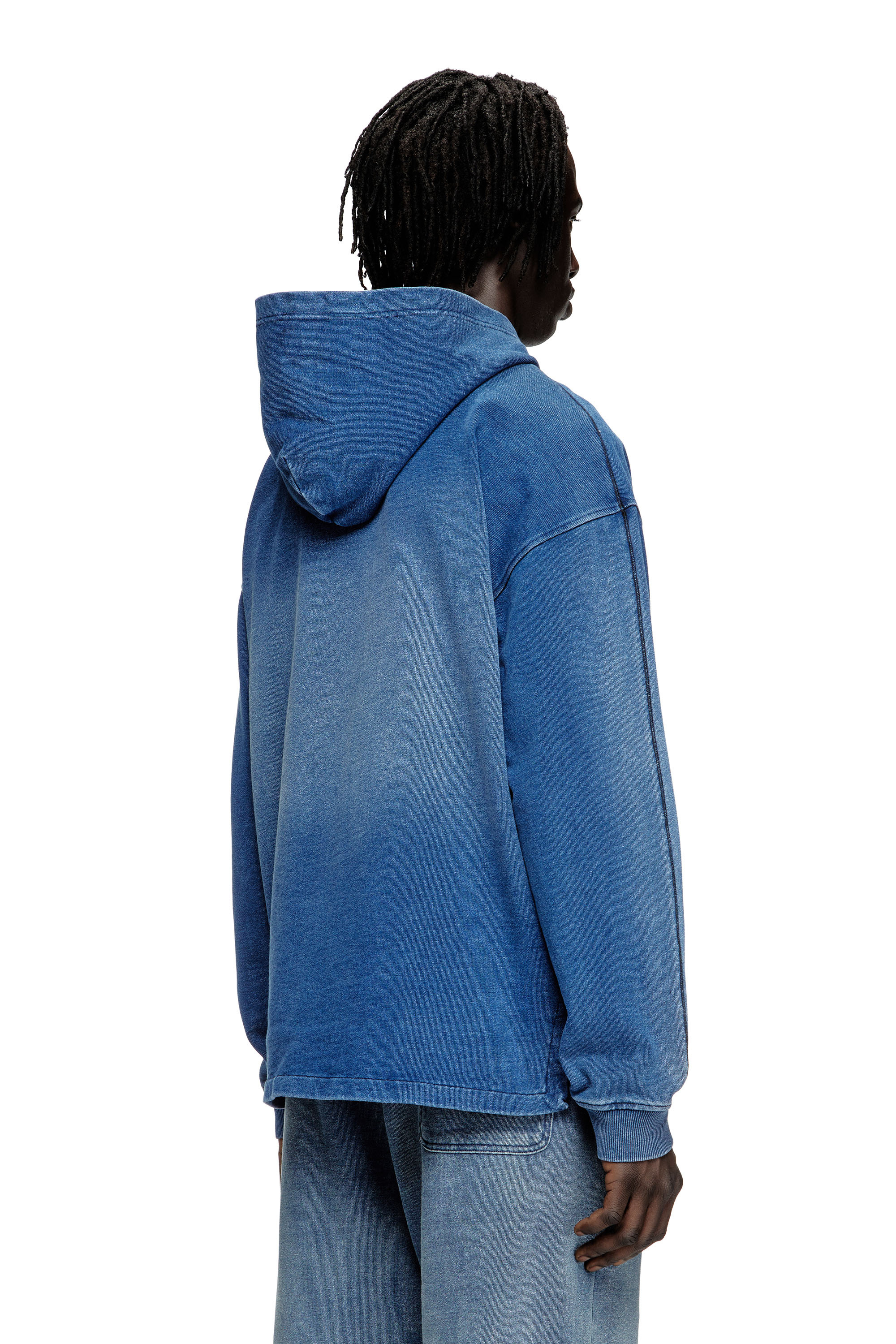 Diesel - S-BLAXT-HOOD-ZIP-NEW, Sudadera con capucha en tejido de aspecto denim Hombre in Azul marino - 4