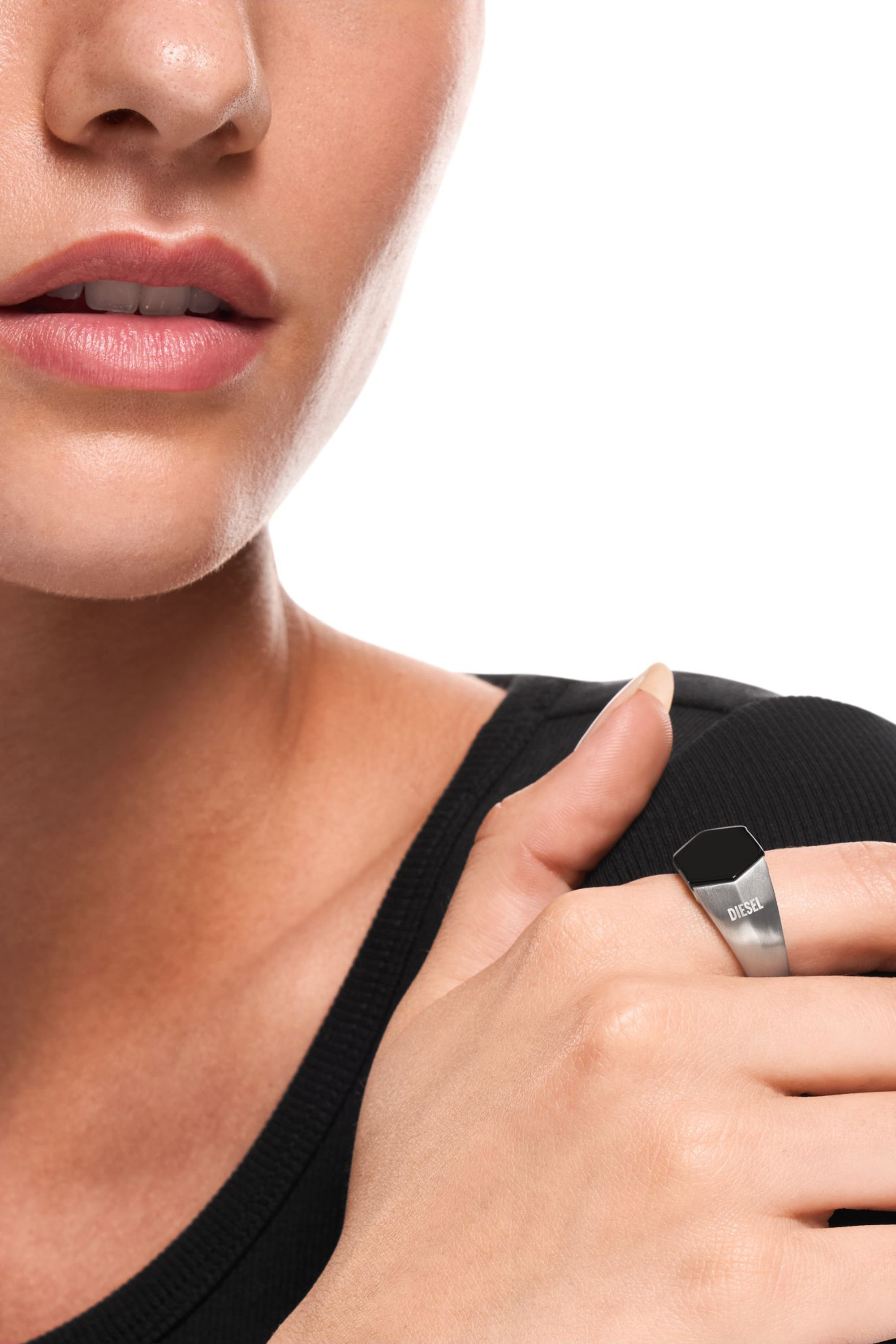 Diesel - DX1711040, Anillo sello de &aacute;gata negra Unisex in Plateado - 4