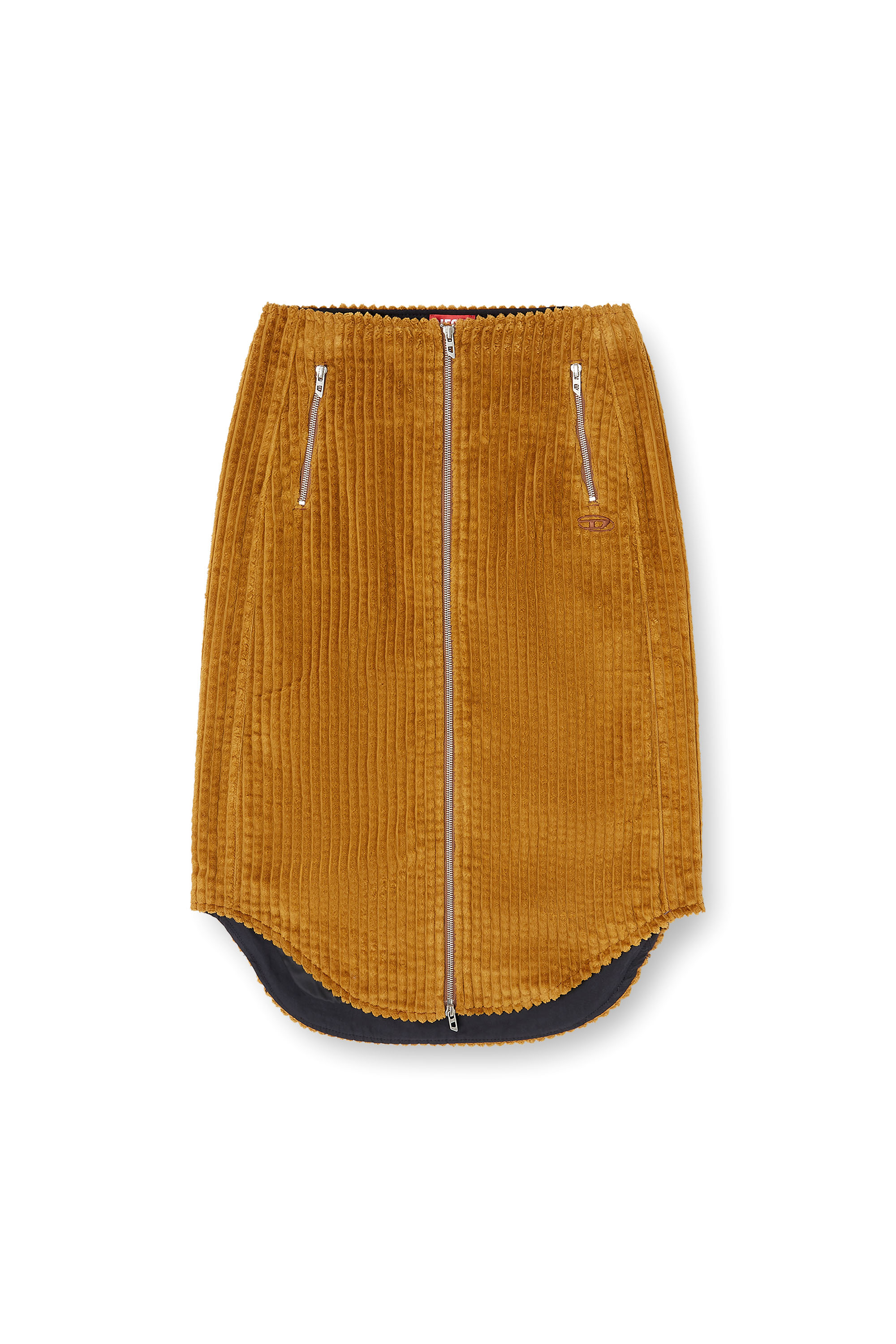 Diesel - O-LLIPOP, Falda midi de algodón con cremallera Mujer in Marrón - 2