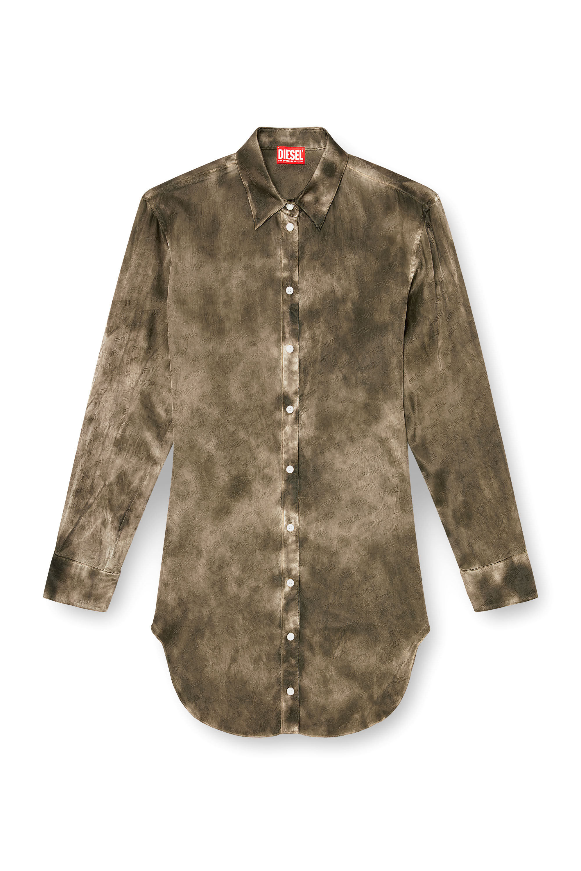 Diesel - C-LAVEL, Camisa larga de sat&eacute;n arrugado jacquard con logo Mujer in ToBeDefined - 2
