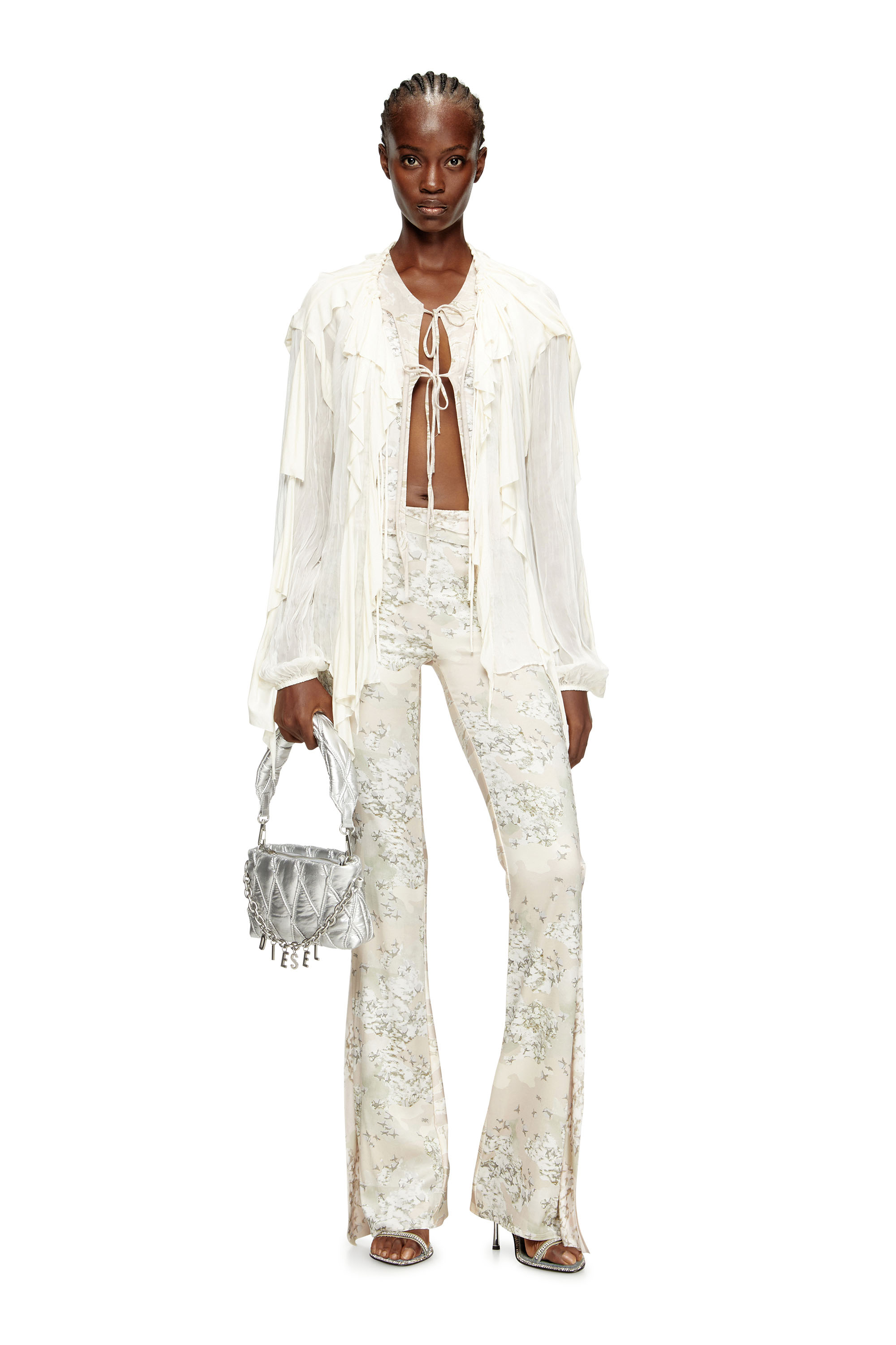 Diesel - C-LASSY, Blusa con volantes de muselina arrugada Mujer in Blanco - 2