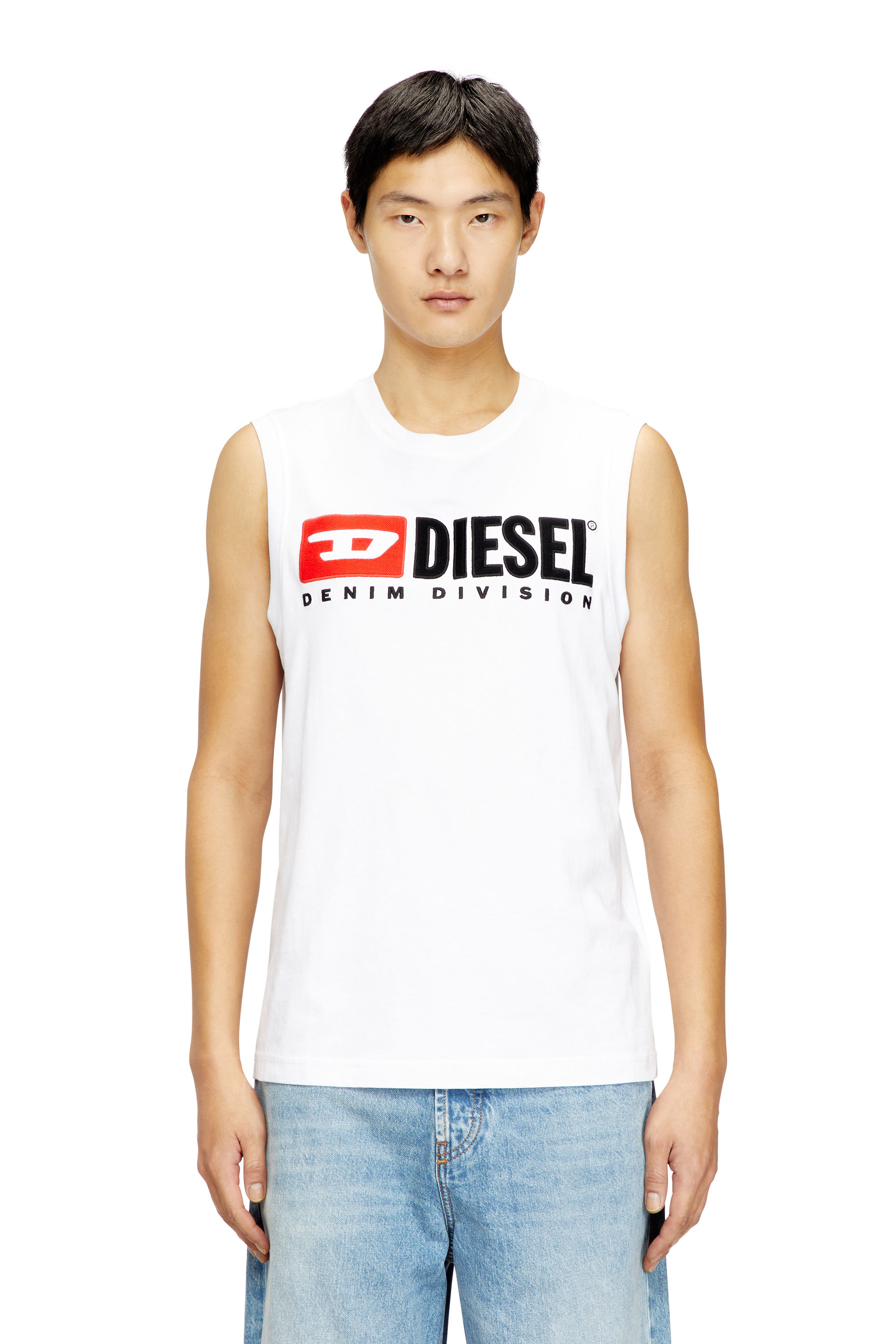 Diesel - T-ISCO-DIV, Camiseta sin mangas con logotipo estampado en el pecho Hombre in Blanco - 1