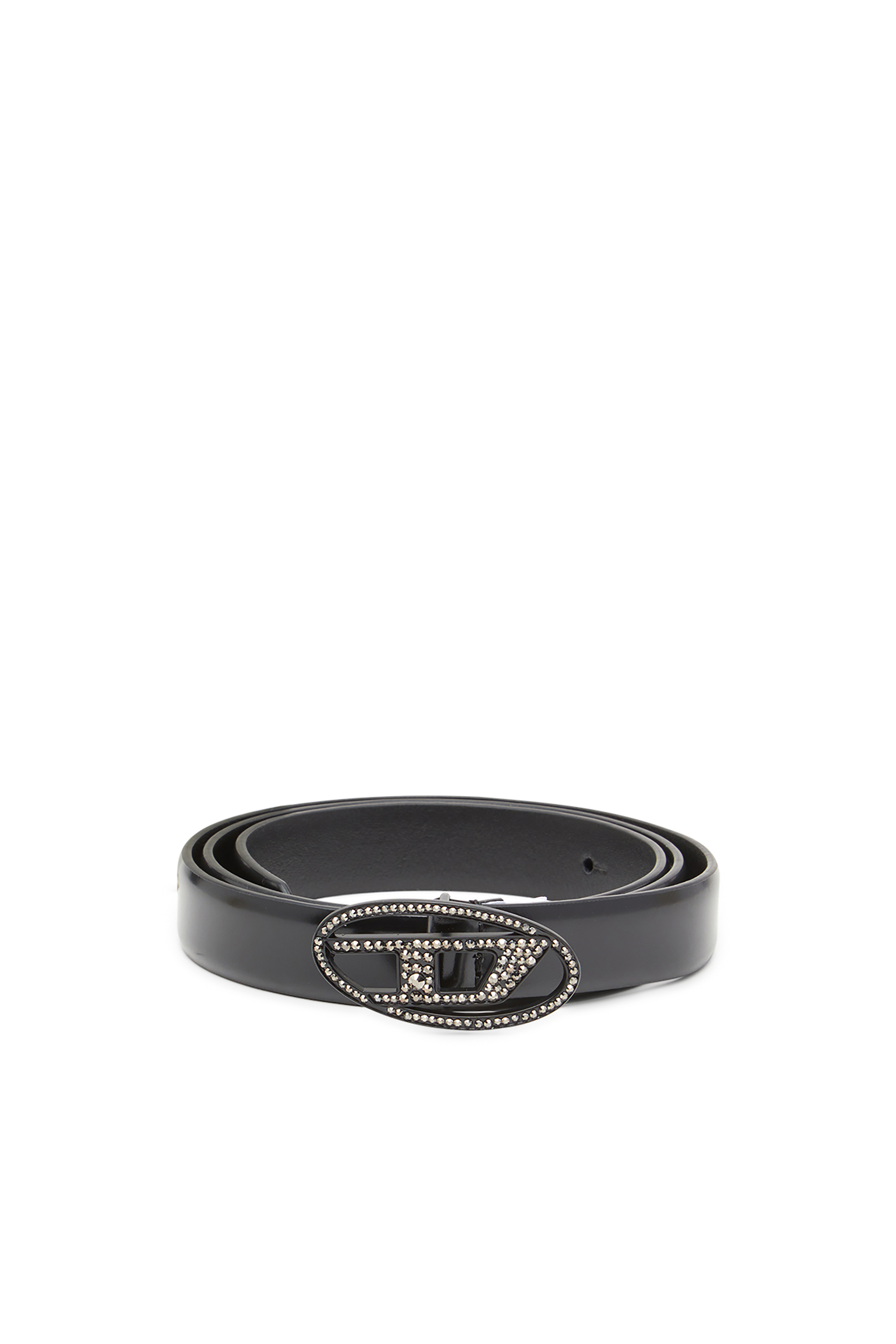 Diesel - B-1DR STRASS 20, Cinturón de cuero con hebilla de strass Mujer in Negro - 1