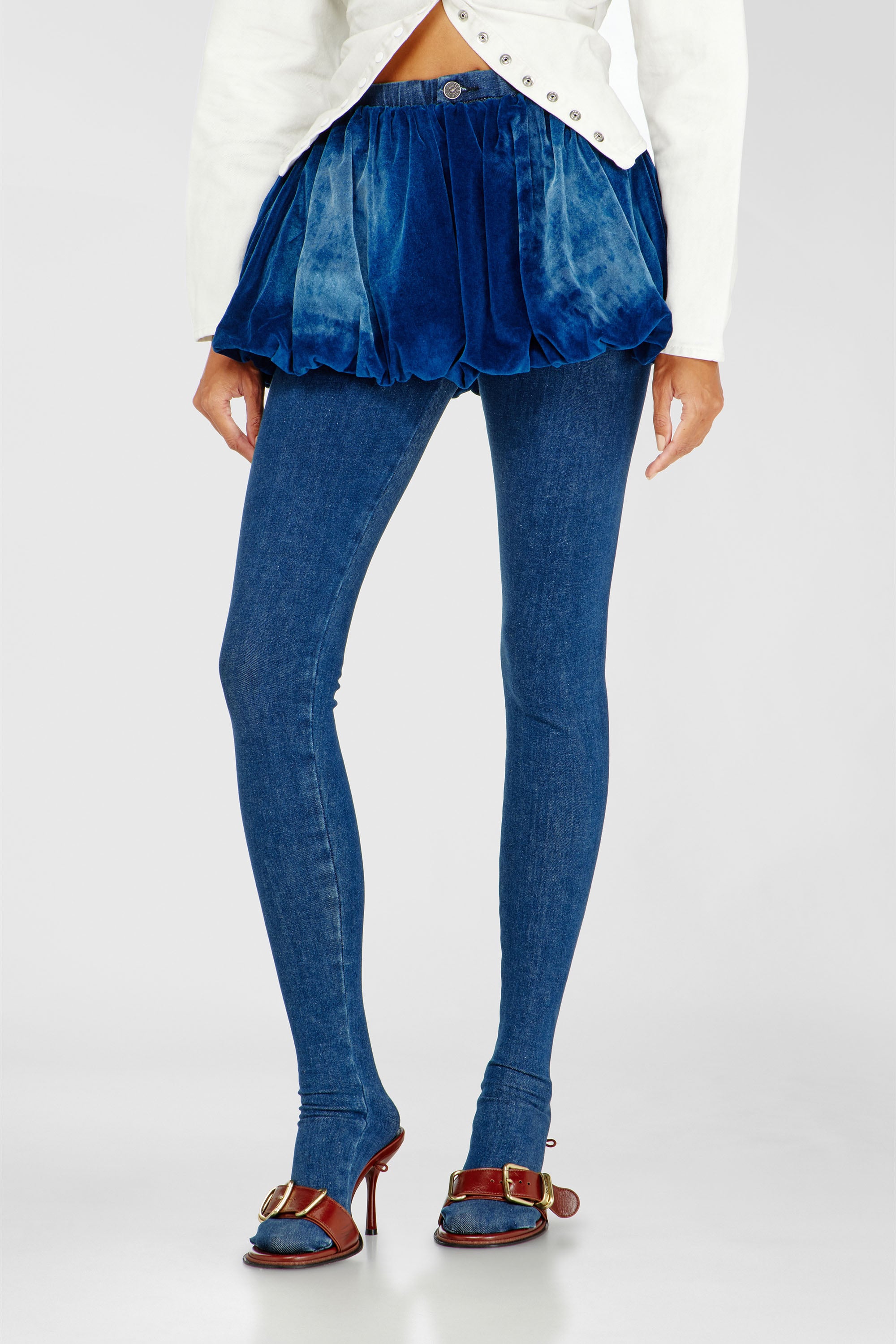 Diesel - DE-MUJ-FSJ1, Minifalda globo de denim aterciopelado Mujer in Azul marino - 1