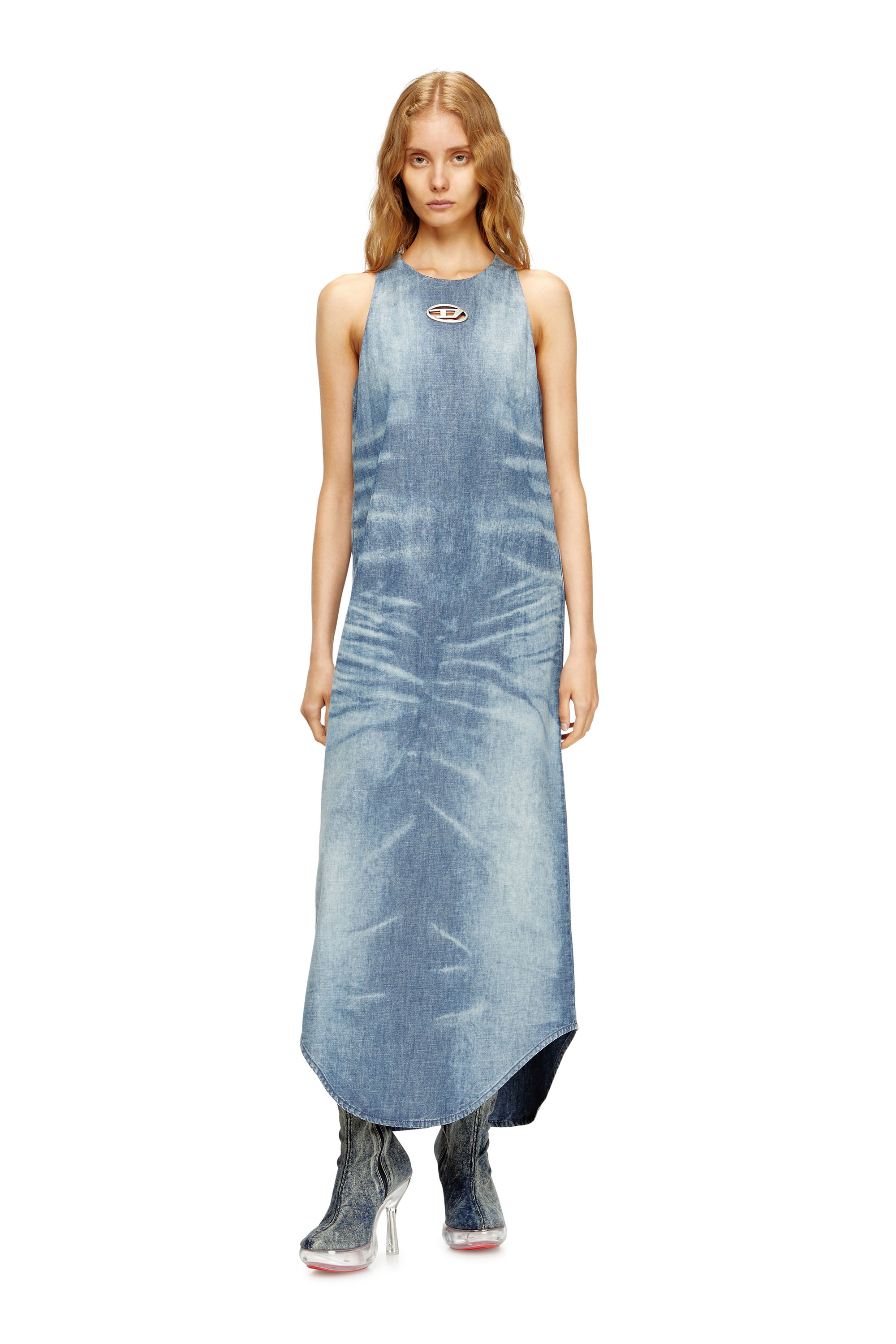 Diesel - DE-LINA-S, Vestido largo en denim efecto mármol Mujer in Azul marino - 3