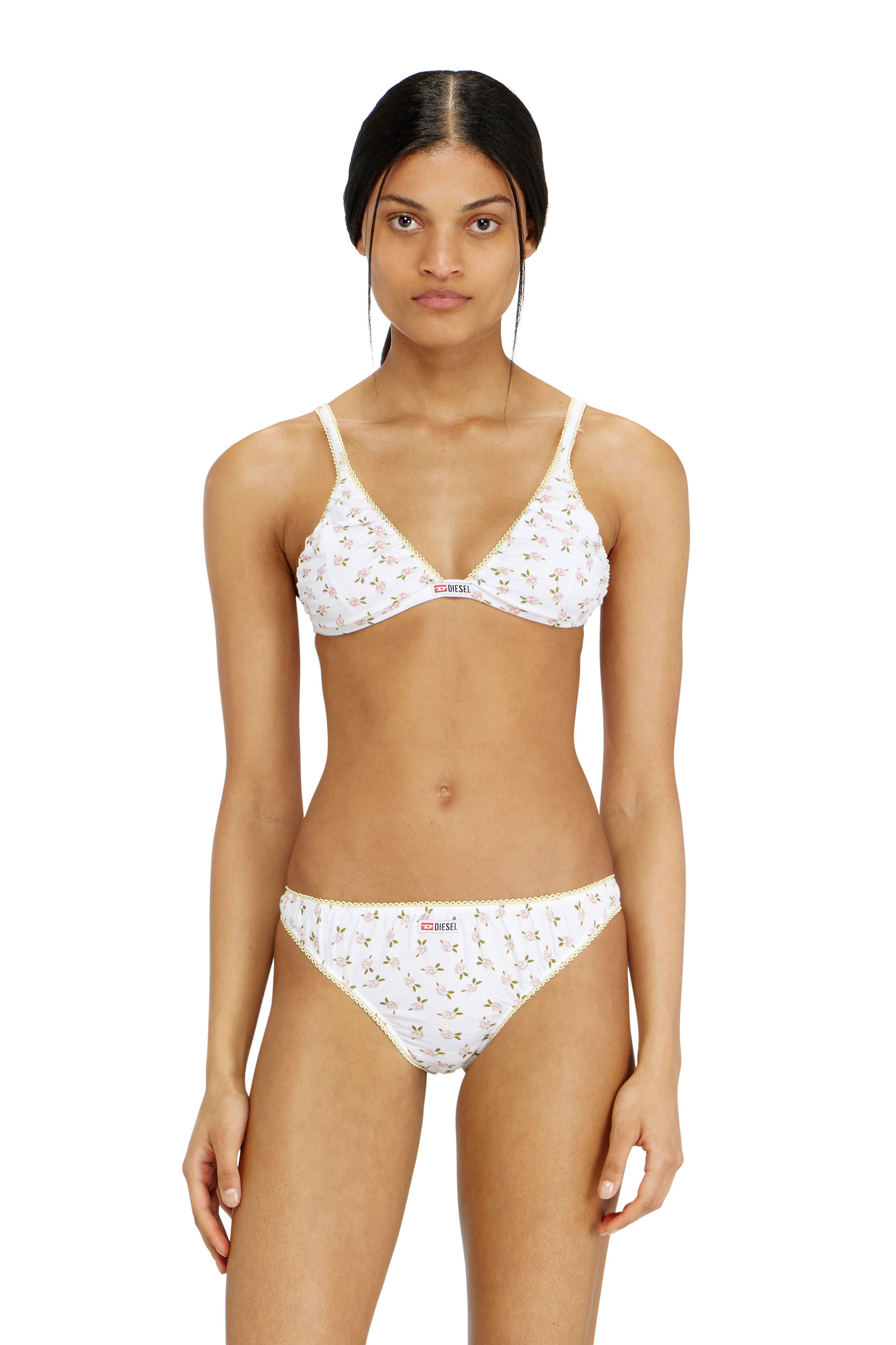 Diesel - JANA-D-CORE, Sujetador triangular de algod&oacute;n con estampado floral all-over Mujer in Blanco - 1