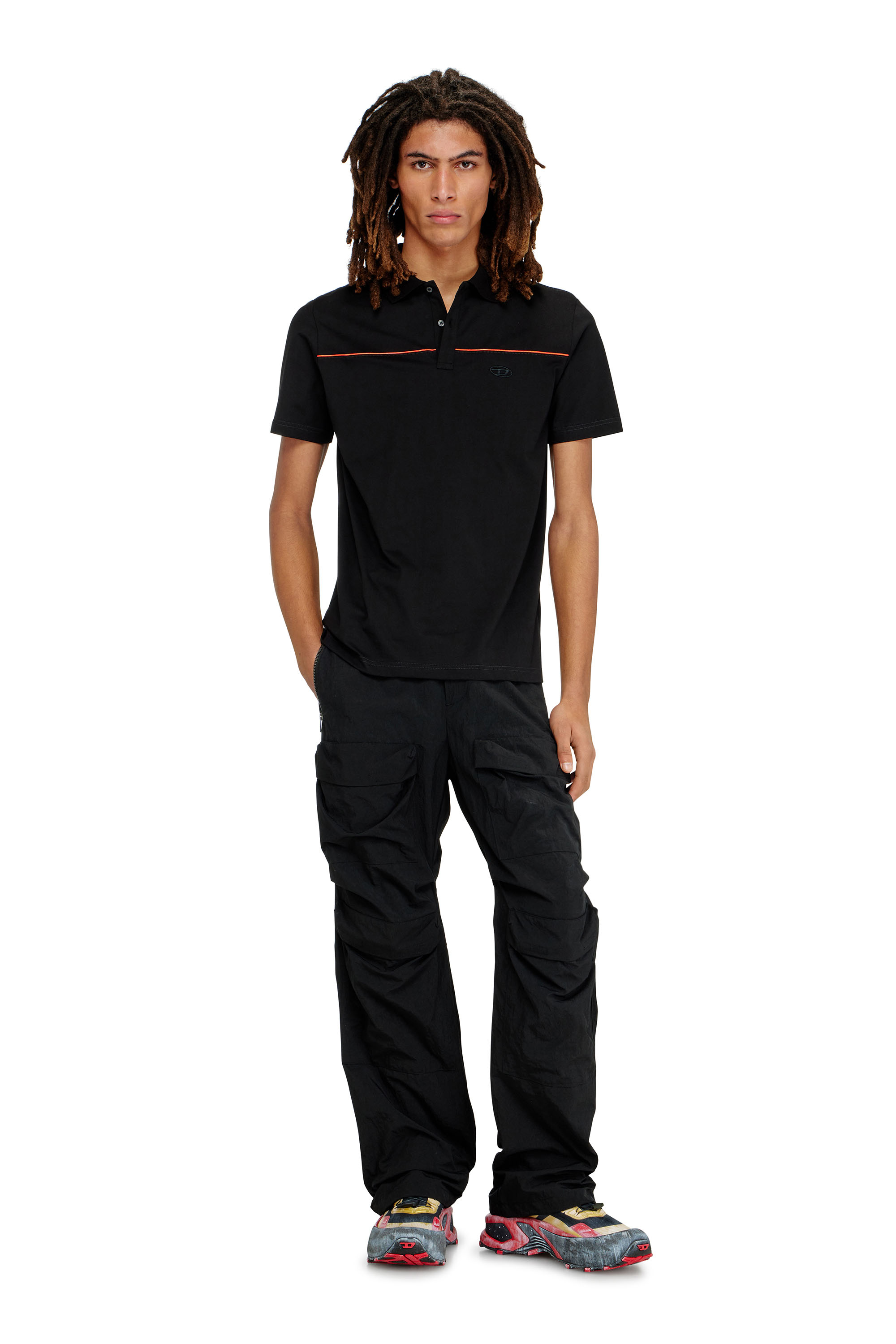 Diesel - T-REJUST-PIPING, Polo con ribetes en contraste Hombre in Negro - 1