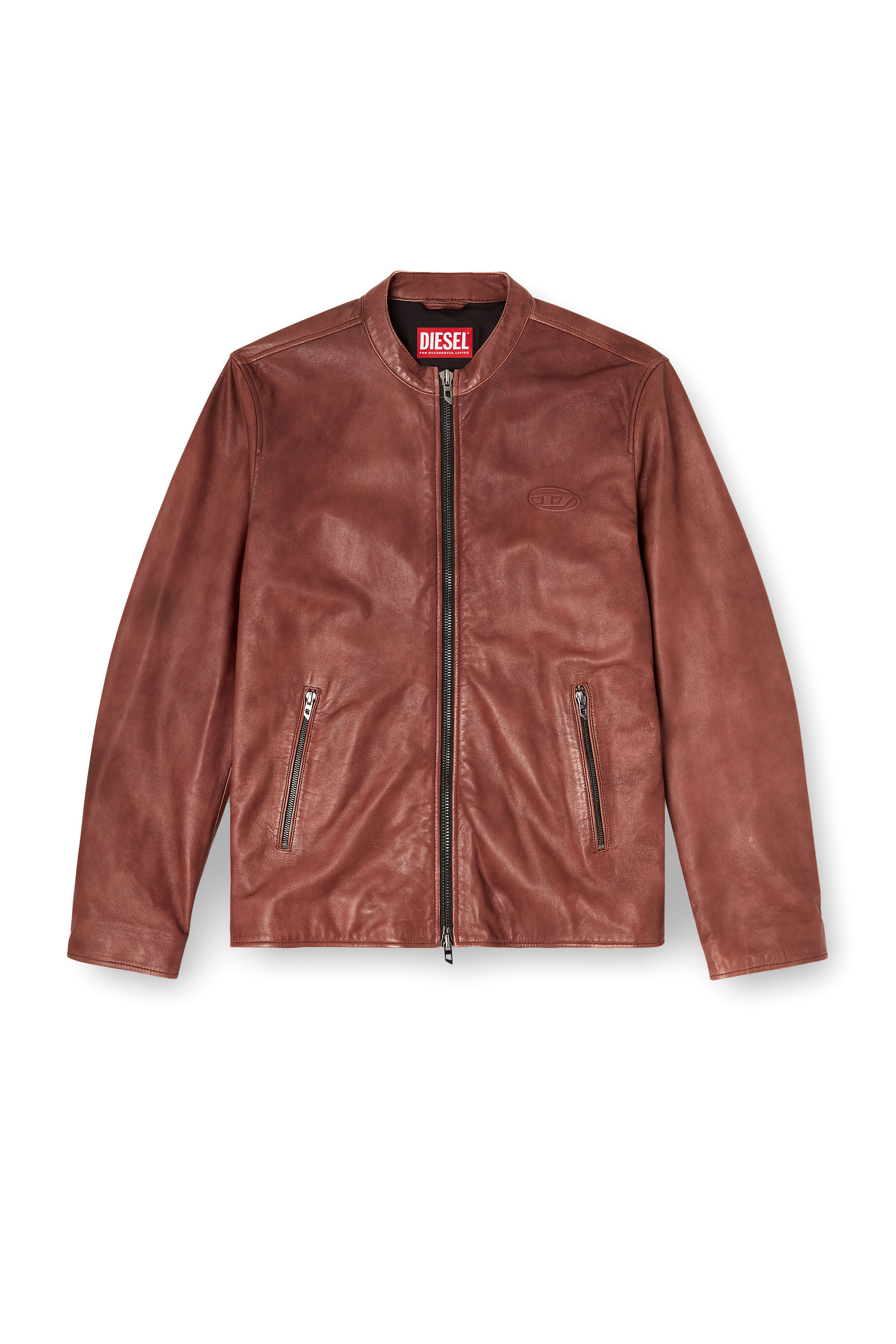 Diesel - L-TAD-BKBX, Chaqueta de cuero tipo motociclista con logo de archivo Hombre in Rojo - 3