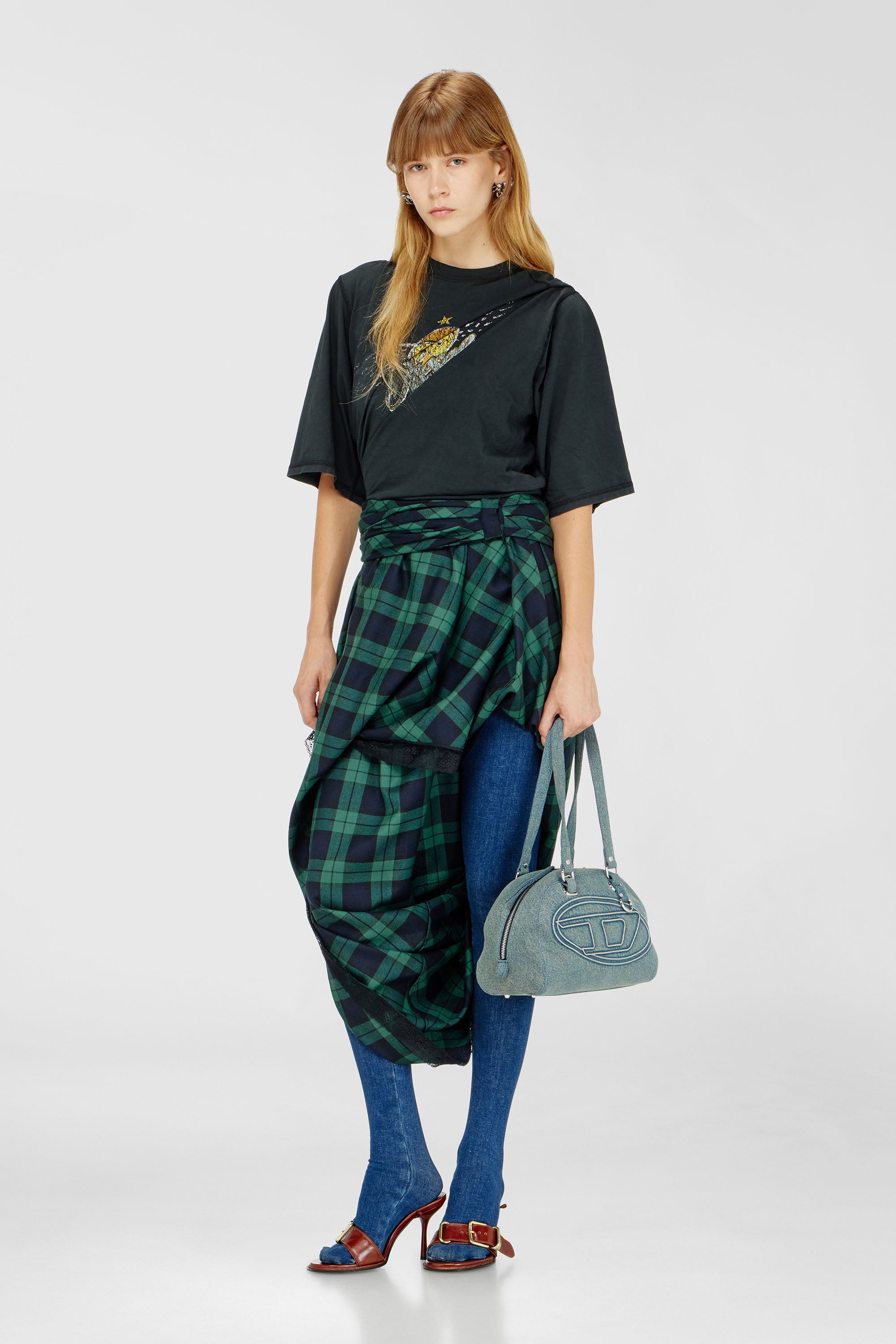 Diesel - O-WINNY, Falda midi de tart&aacute;n con encaje Mujer in Multicolor - 1
